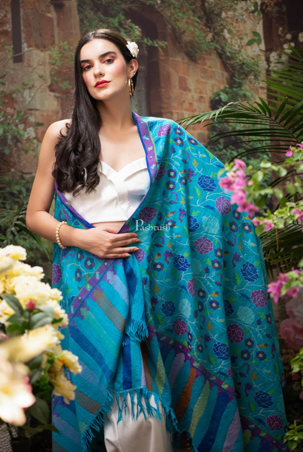 Pashtush India Womens Shawls Pashtush Womens Kaani Pashmina Shawl, 100% Hand Woven, Multicolour