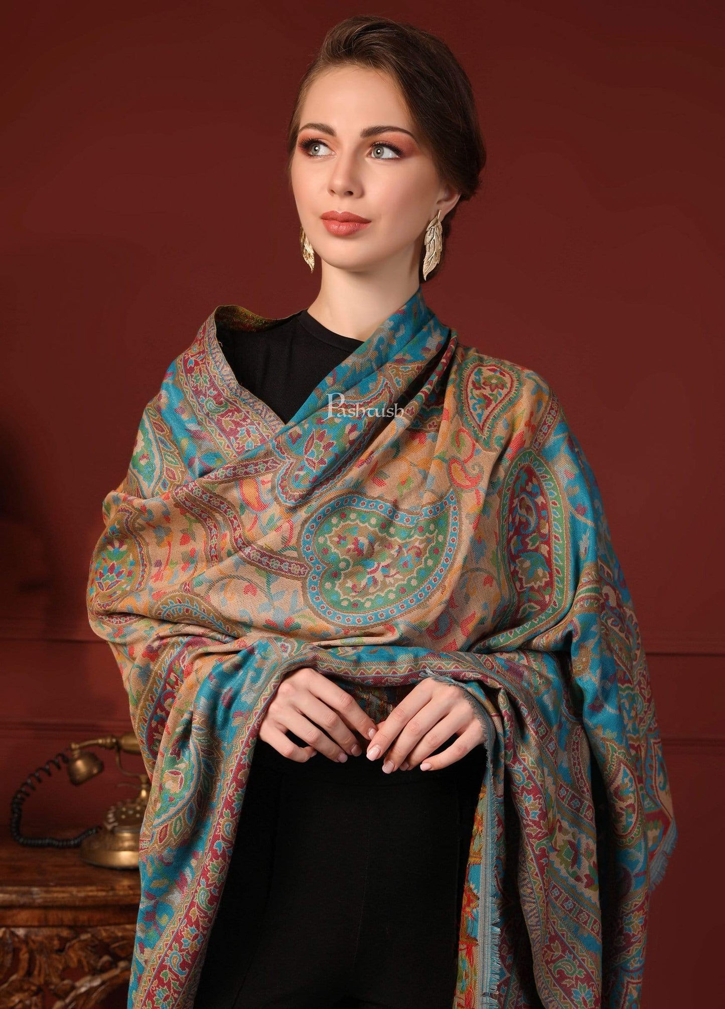 Pashtush India 100x200 Pashtush Womens Kaani Shawl, Faux Pashmina, Soft And Warm, Barabic Blue