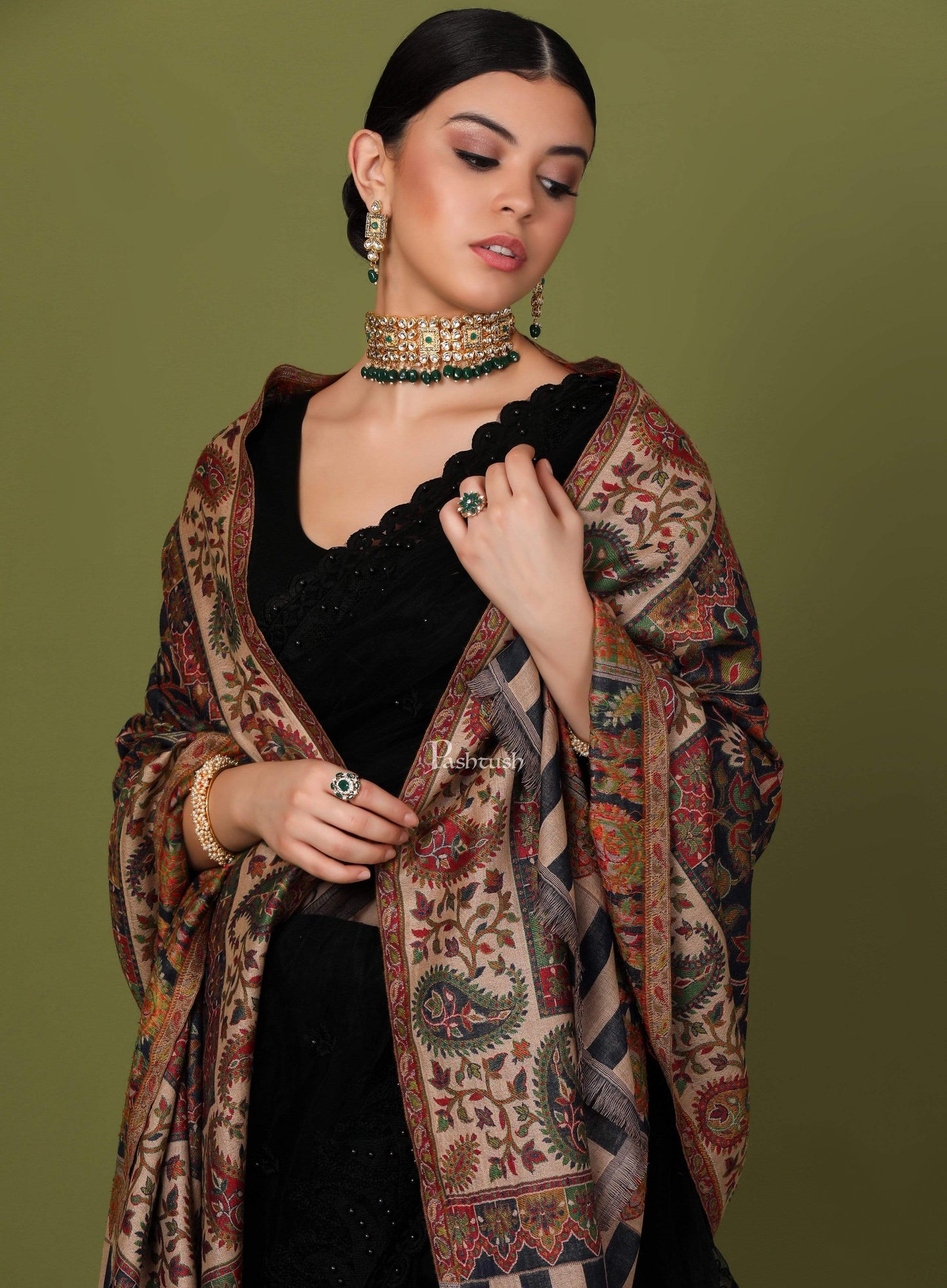 Pashtush India 100x200 Pashtush Womens Kaani Shawl, Faux Pashmina, Soft and Warm, Beige