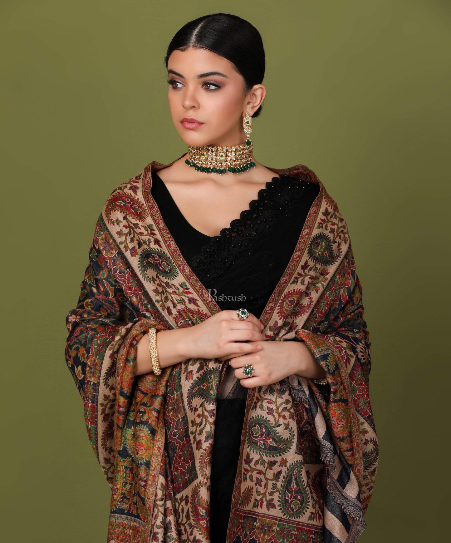 Pashtush India 100x200 Pashtush Womens Kaani Shawl, Faux Pashmina, Soft and Warm, Beige