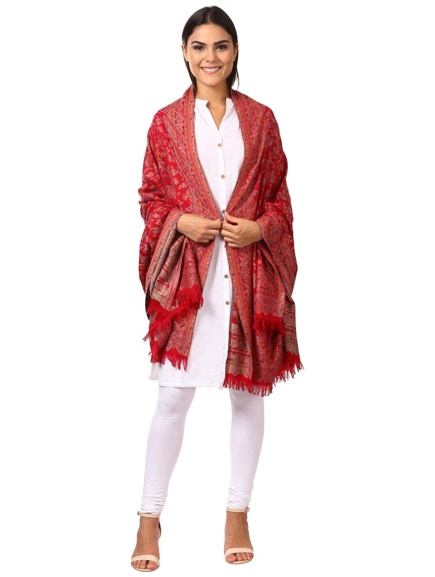 Pashtush Store Shawl Pashtush Womens Kaani Shawl, Faux Pashmina, Soft and Warm (Scarlet Red)