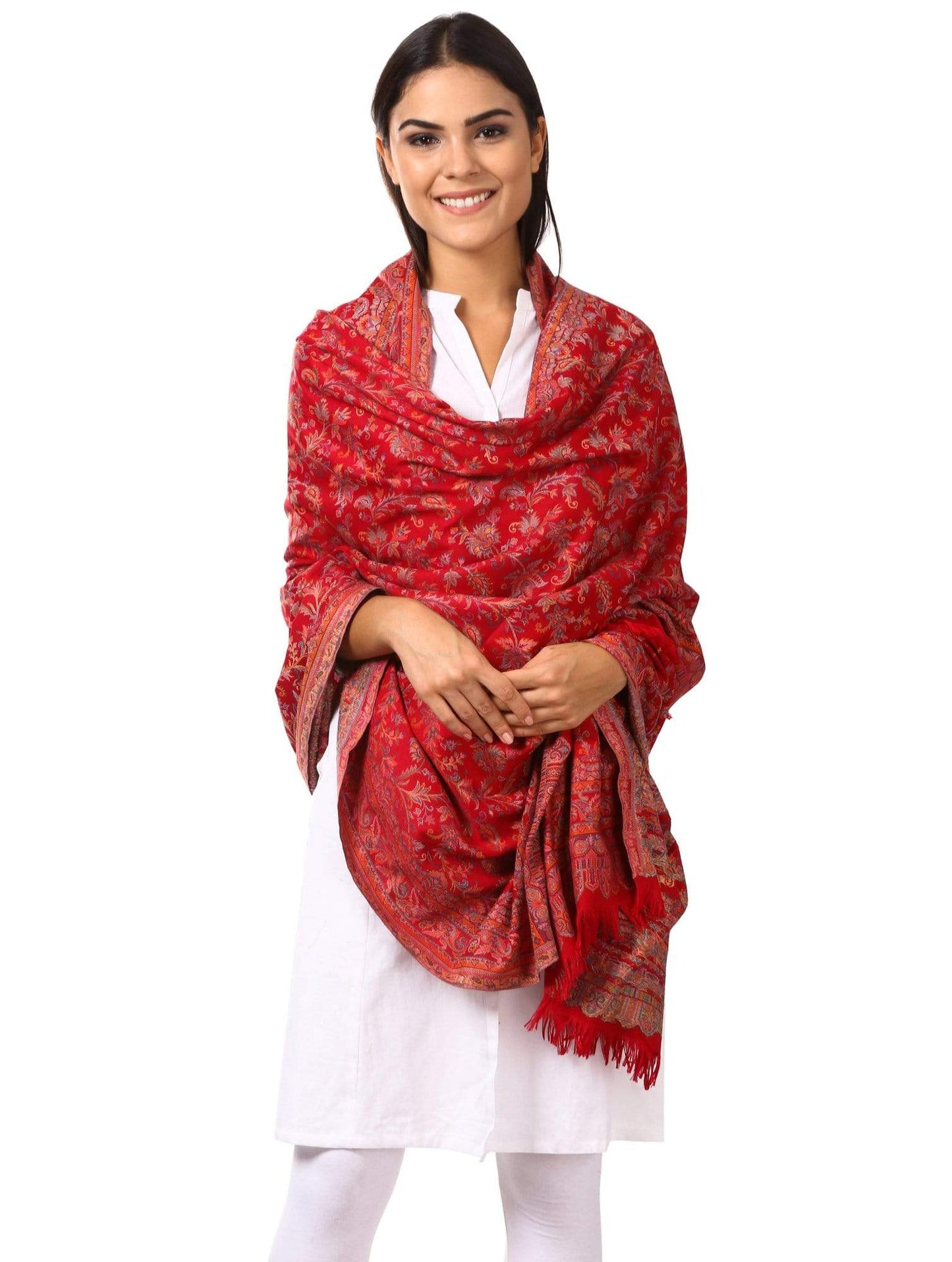 Pashtush Store Shawl Pashtush Womens Kaani Shawl, Faux Pashmina, Soft and Warm (Scarlet Red)