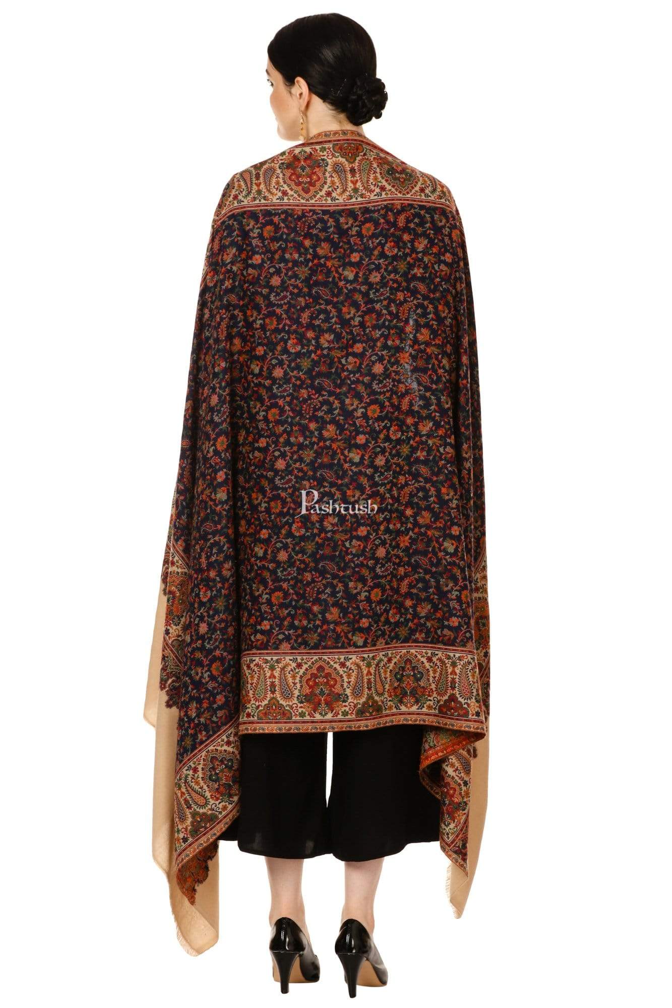Pashtush Shawl Store Shawl Pashtush Womens Kaani Shawl, Faux Pashmina, Woven Jacquard Design with Woven Kashmiri Paisleys, Soft and Warm Faux Pashmina