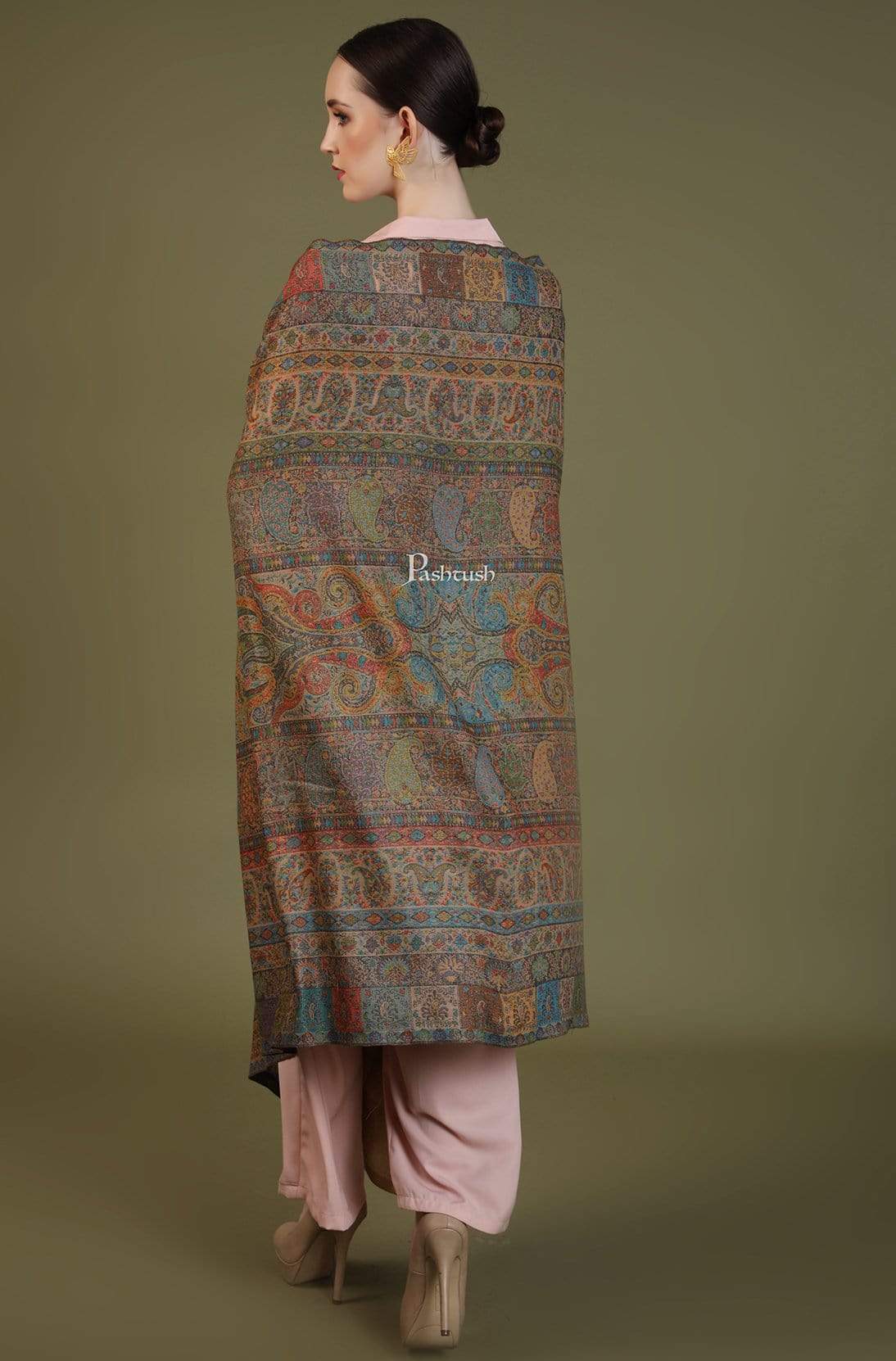 Pashtush India 100x200 Pashtush Womens Kaani Shawl, Pastel Coloured Weave, Pure Wool, Woolmark Certificate