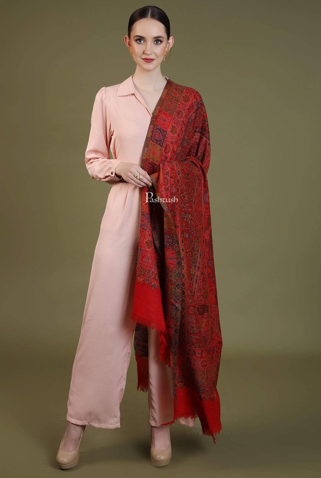 Pashtush India 100x200 Pashtush Womens Kaani Shawl, Pastel Coloured Weave, Pure Wool, Woolmark Certificate