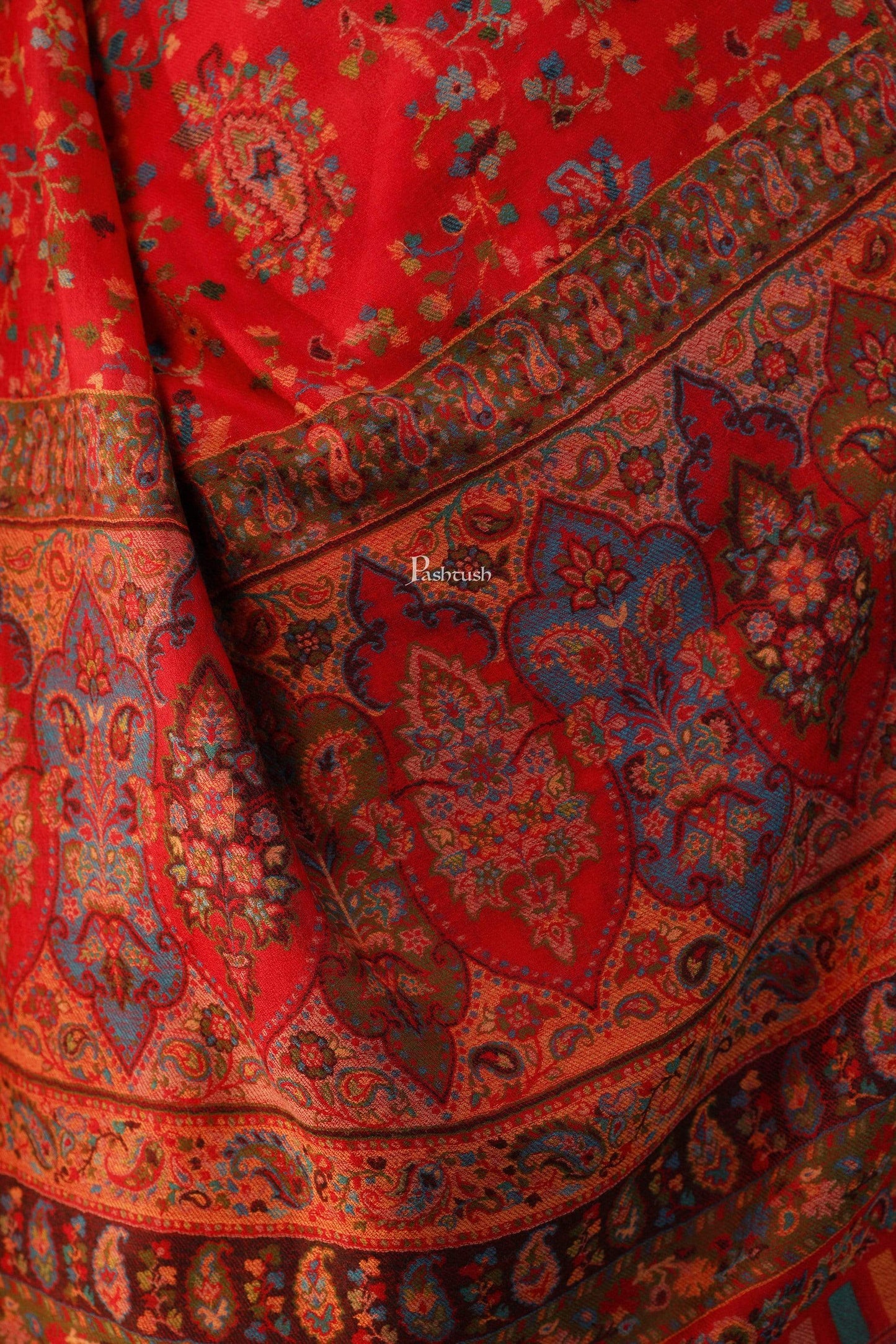 Pashtush India 100x200 Pashtush Womens Kaani Shawl, Pure Wool, Woolmark Certificate, Scarlet Red