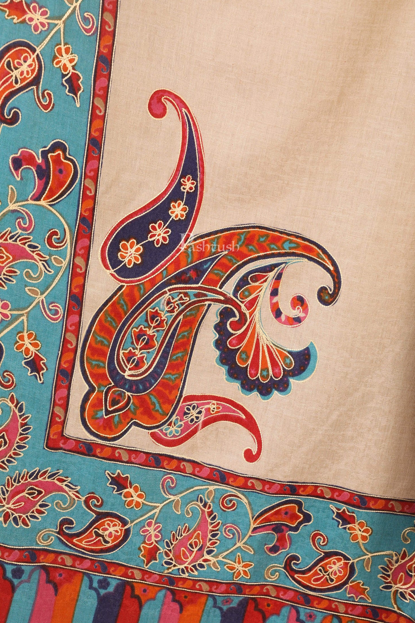 Pashtush India 114x228 Pashtush Womens Kalamkari Embroidery Shawl, Fine Wool Shawls, Medium