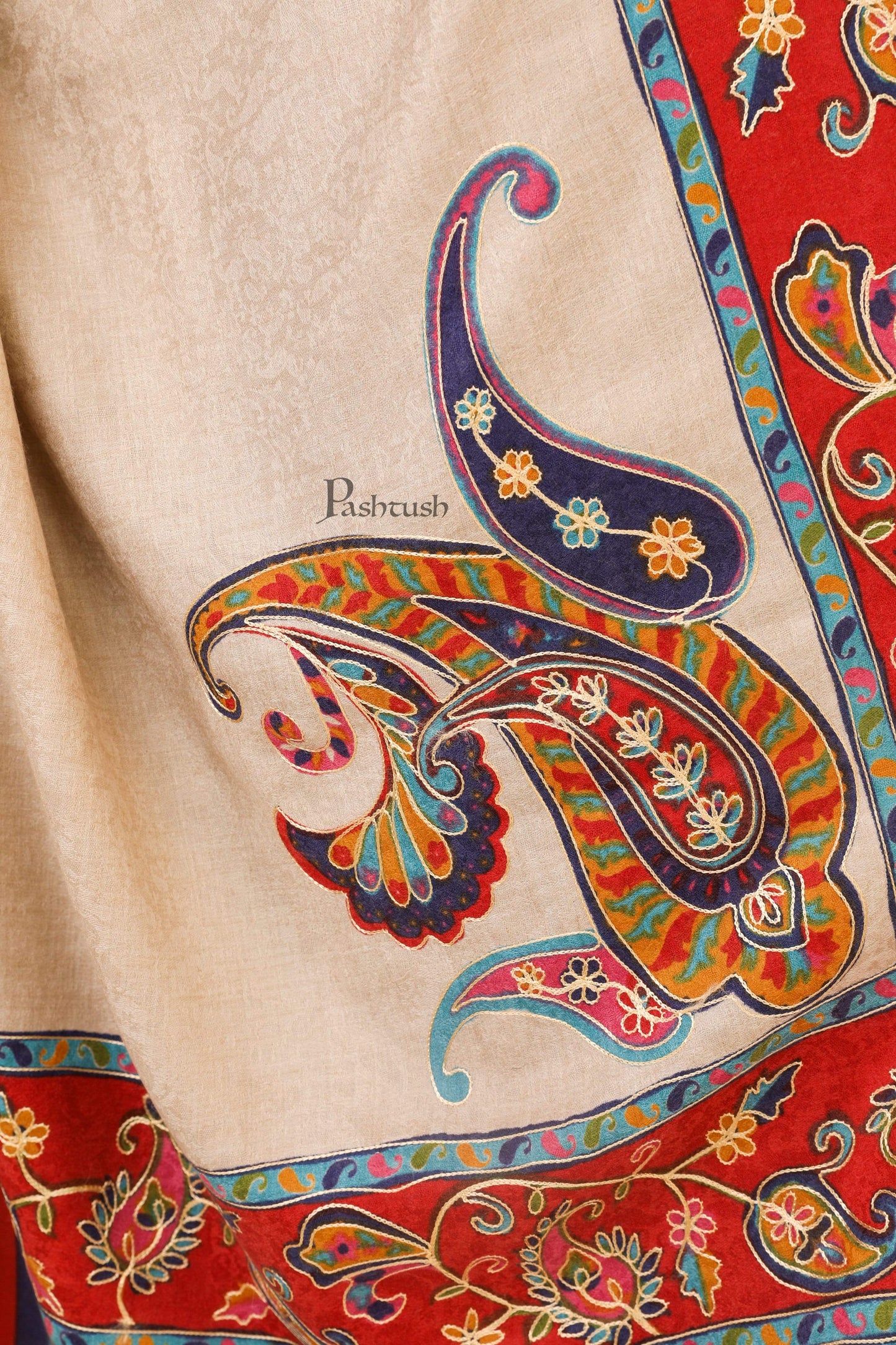 Pashtush India 114x228 Pashtush Womens Kalamkari Embroidery Shawl, Fine Wool Shawls, Medium