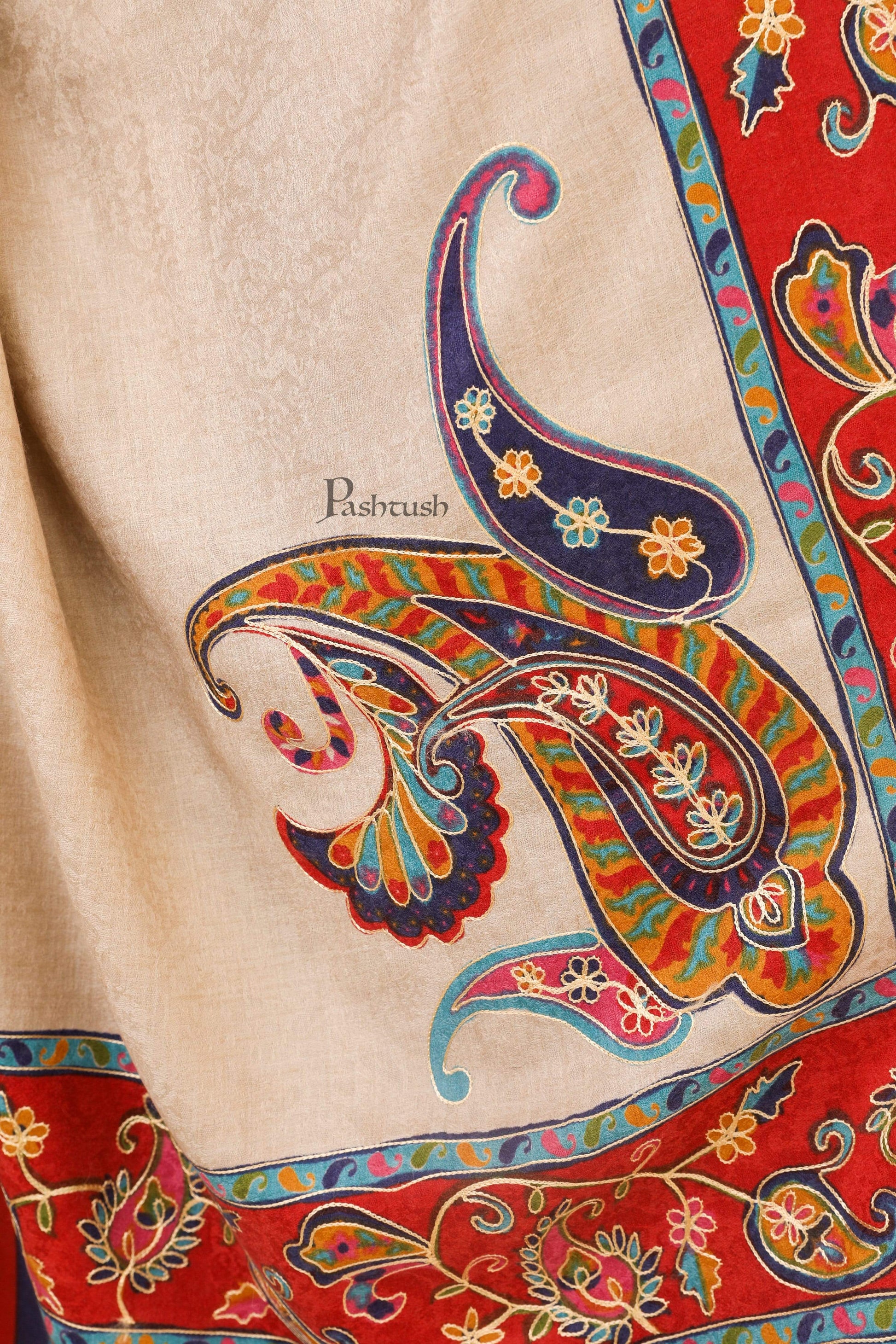 Pashtush India 114x228 Pashtush Womens Kalamkari Embroidery Shawl, Fine Wool Shawls, Medium