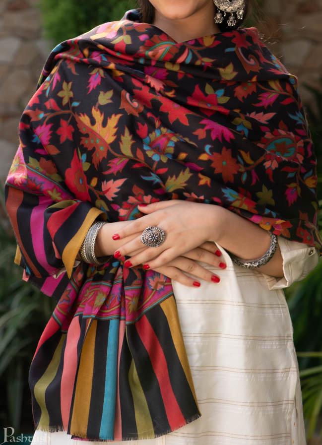 Pashtush India 70x200 Pashtush Womens Kalamkari Fine Wool Hand Printed Stole Scarf