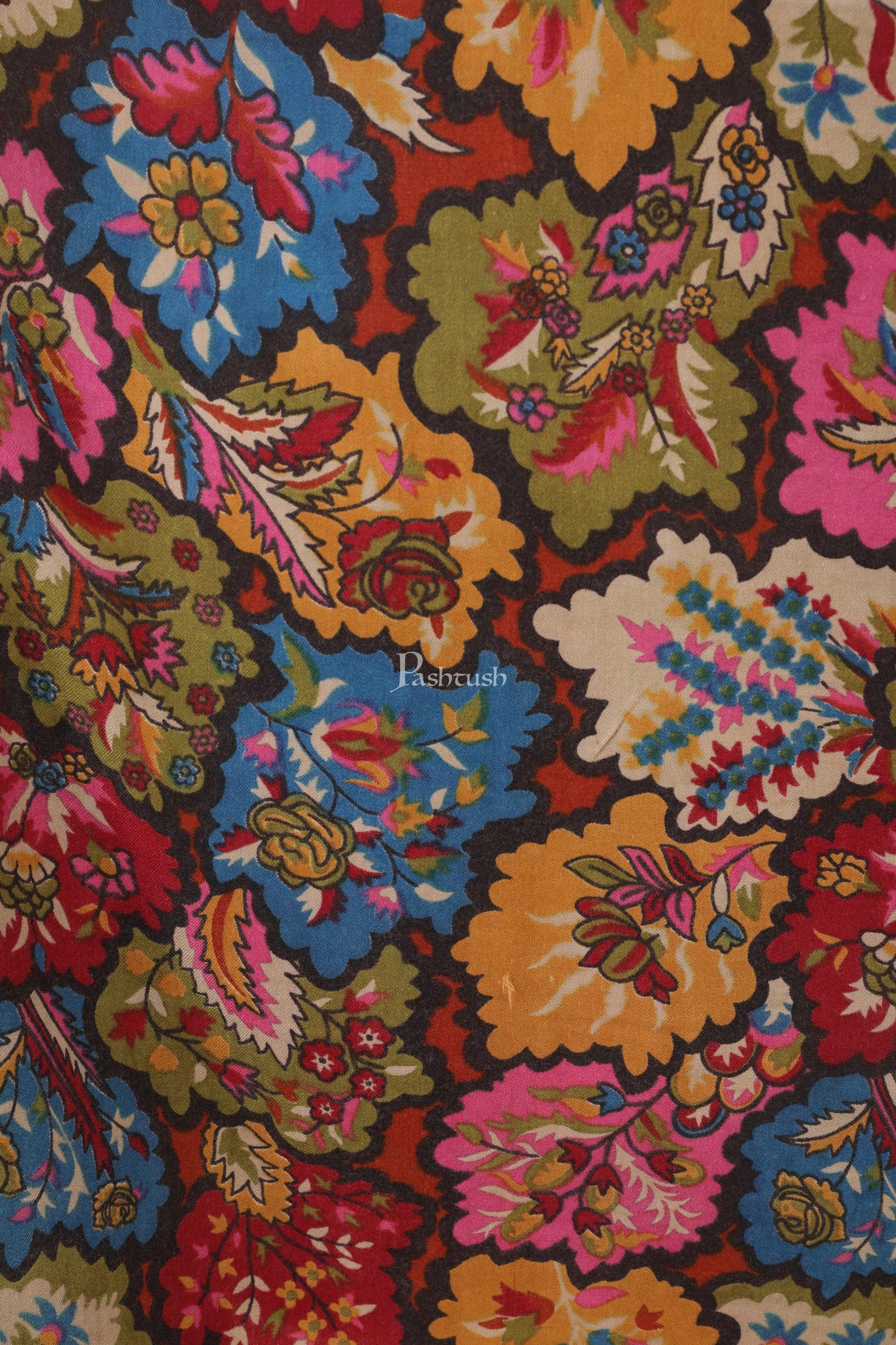Pashtush India 70x200 Pashtush Womens Kalamkari Fine Wool Hand Printed Stole Scarf