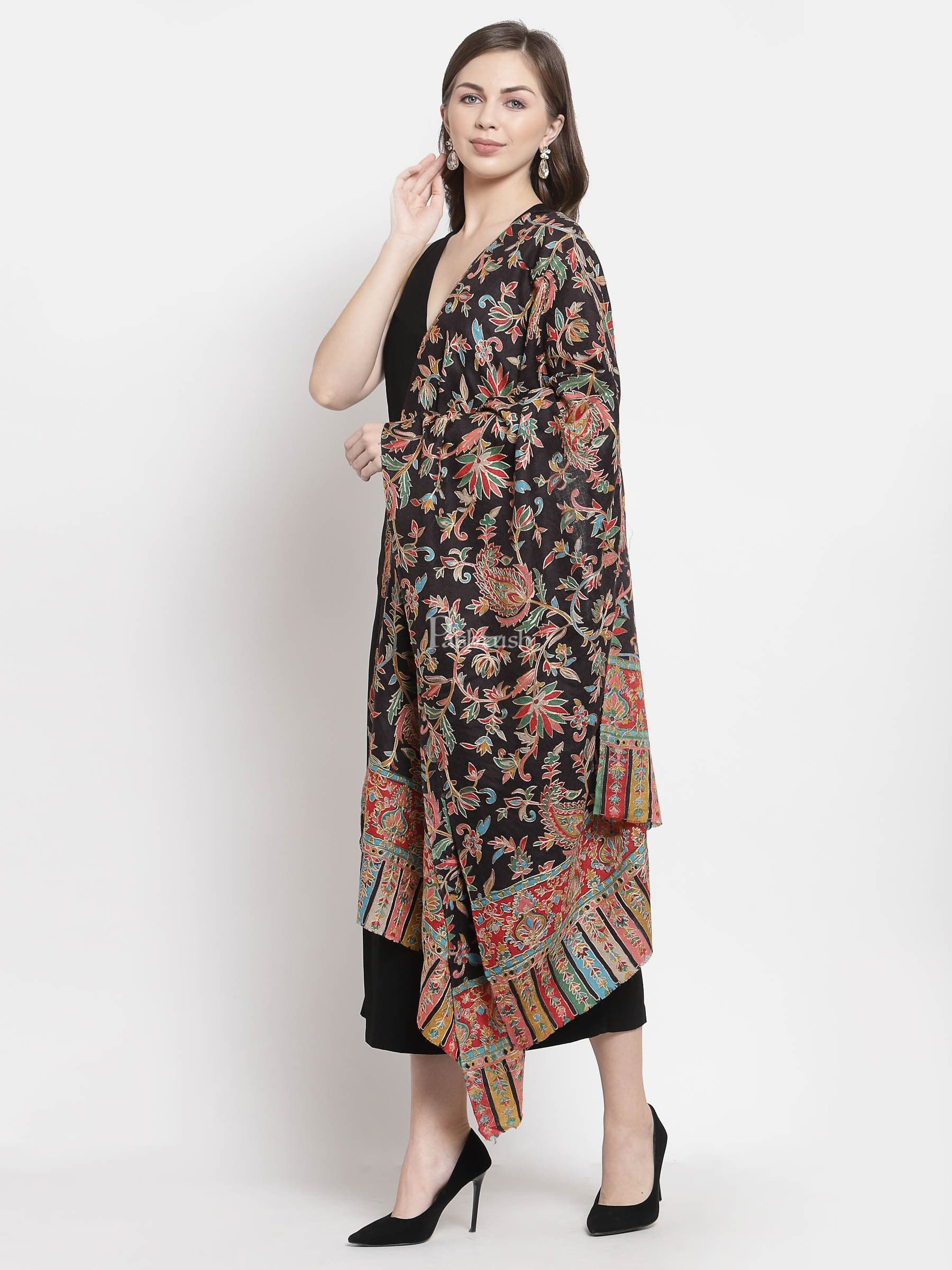 Pashtush India Womens Stoles and Scarves Scarf Pashtush Womens Kalamkari Fine Wool Hand Printed Stole Scarf