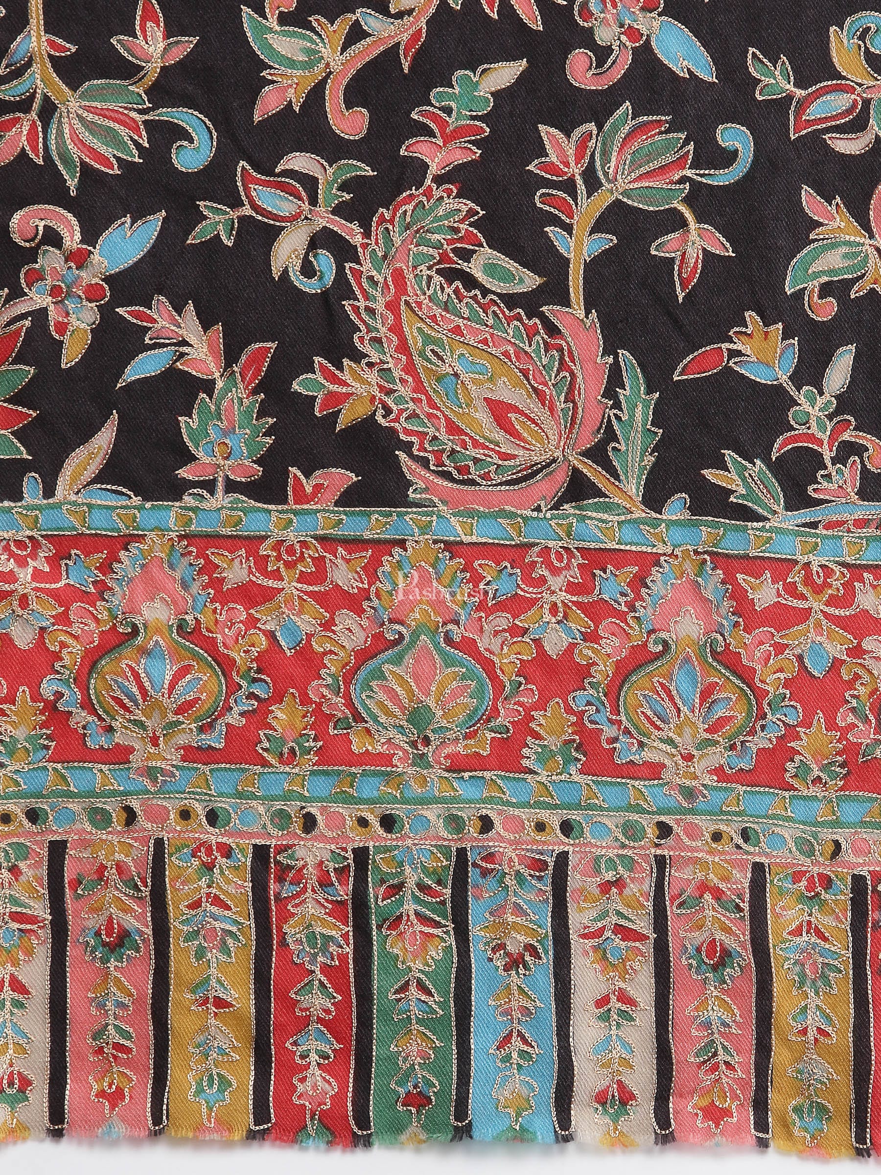 Pashtush India Womens Stoles and Scarves Scarf Pashtush Womens Kalamkari Fine Wool Hand Printed Stole Scarf