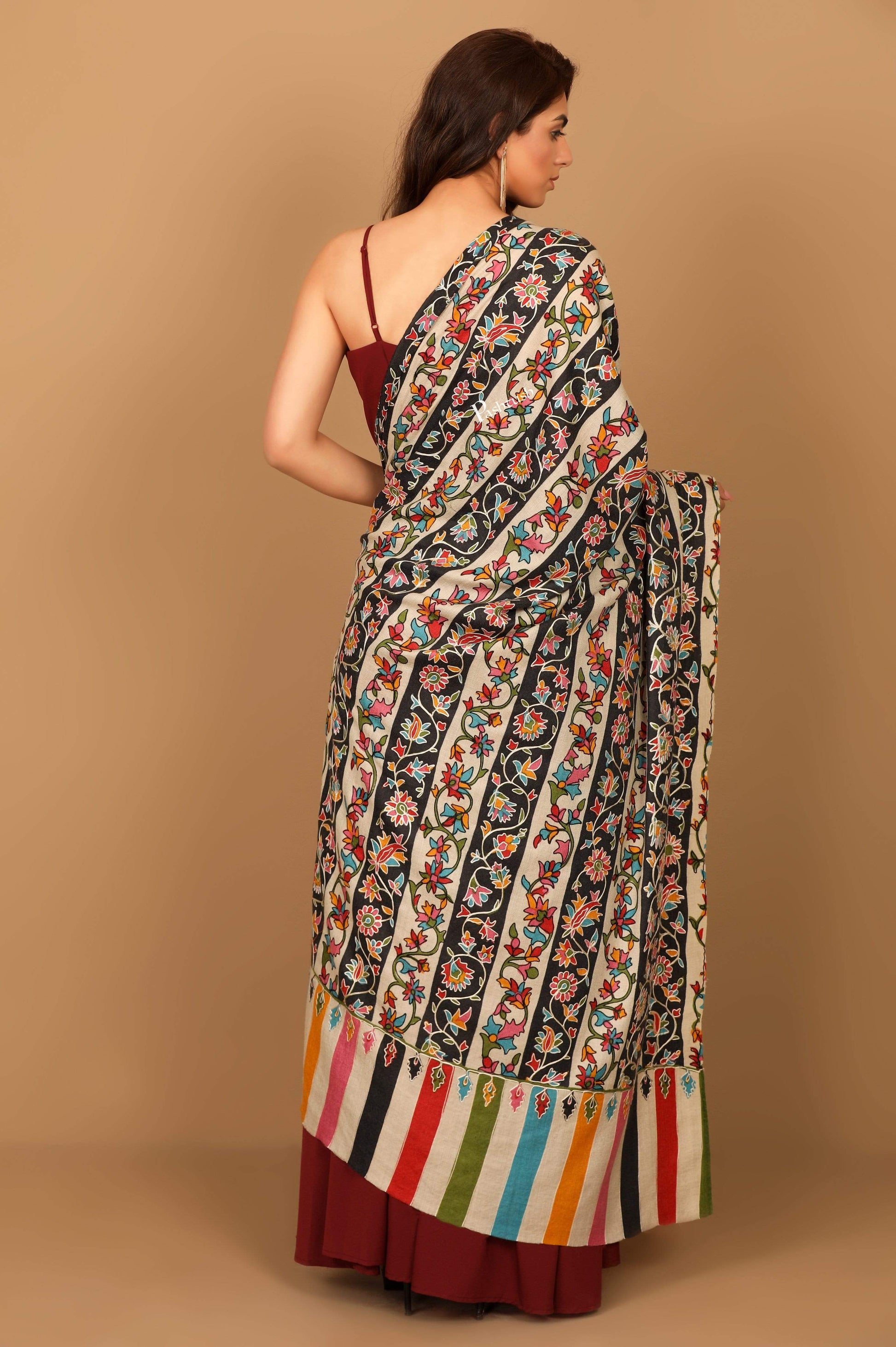 Pashtush Store Shawl Pashtush Womens Kalamkari Outline Embroidery Shawl, Kaani Painted Design