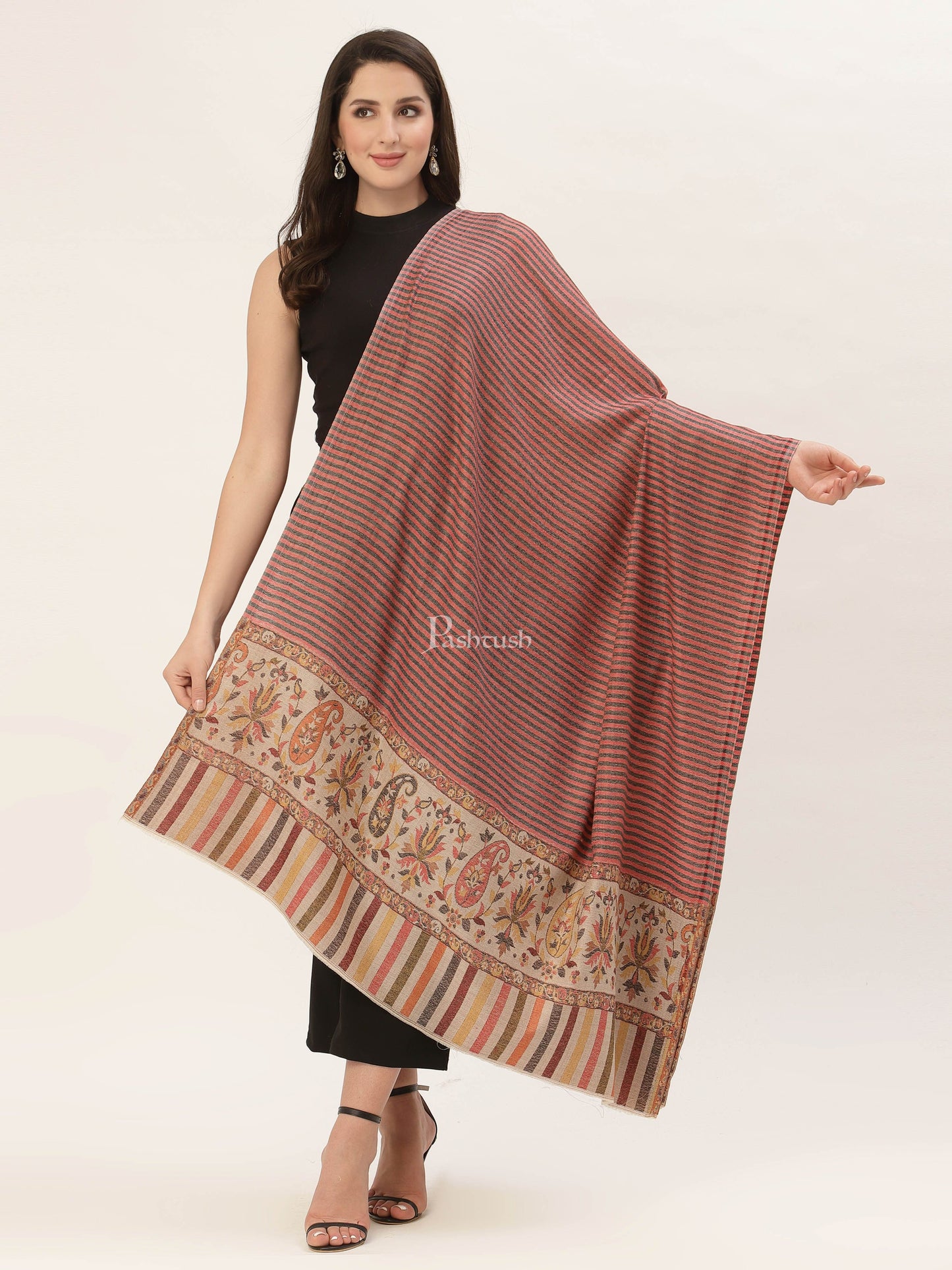 Pashtush India Womens Shawls Pashtush Womens Kalamkari Outline Embroidery Shawl, Multicoloured
