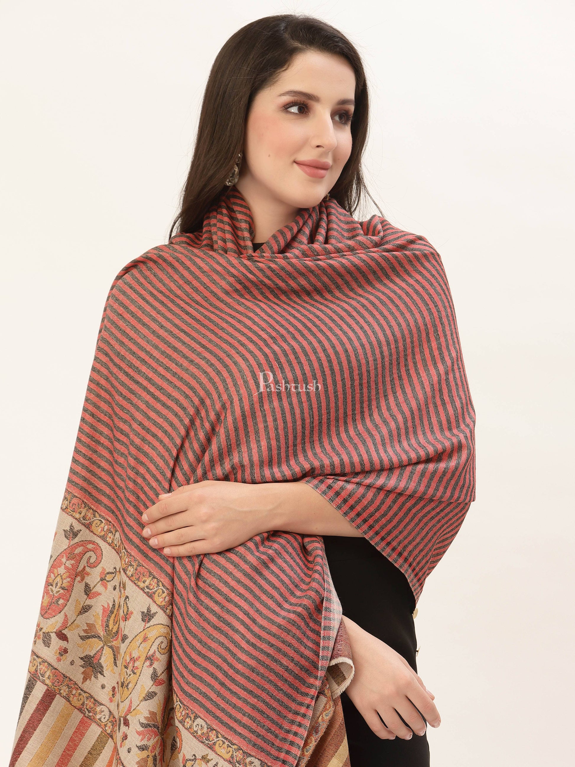 Pashtush India Womens Shawls Pashtush Womens Kalamkari Outline Embroidery Shawl, Multicoloured