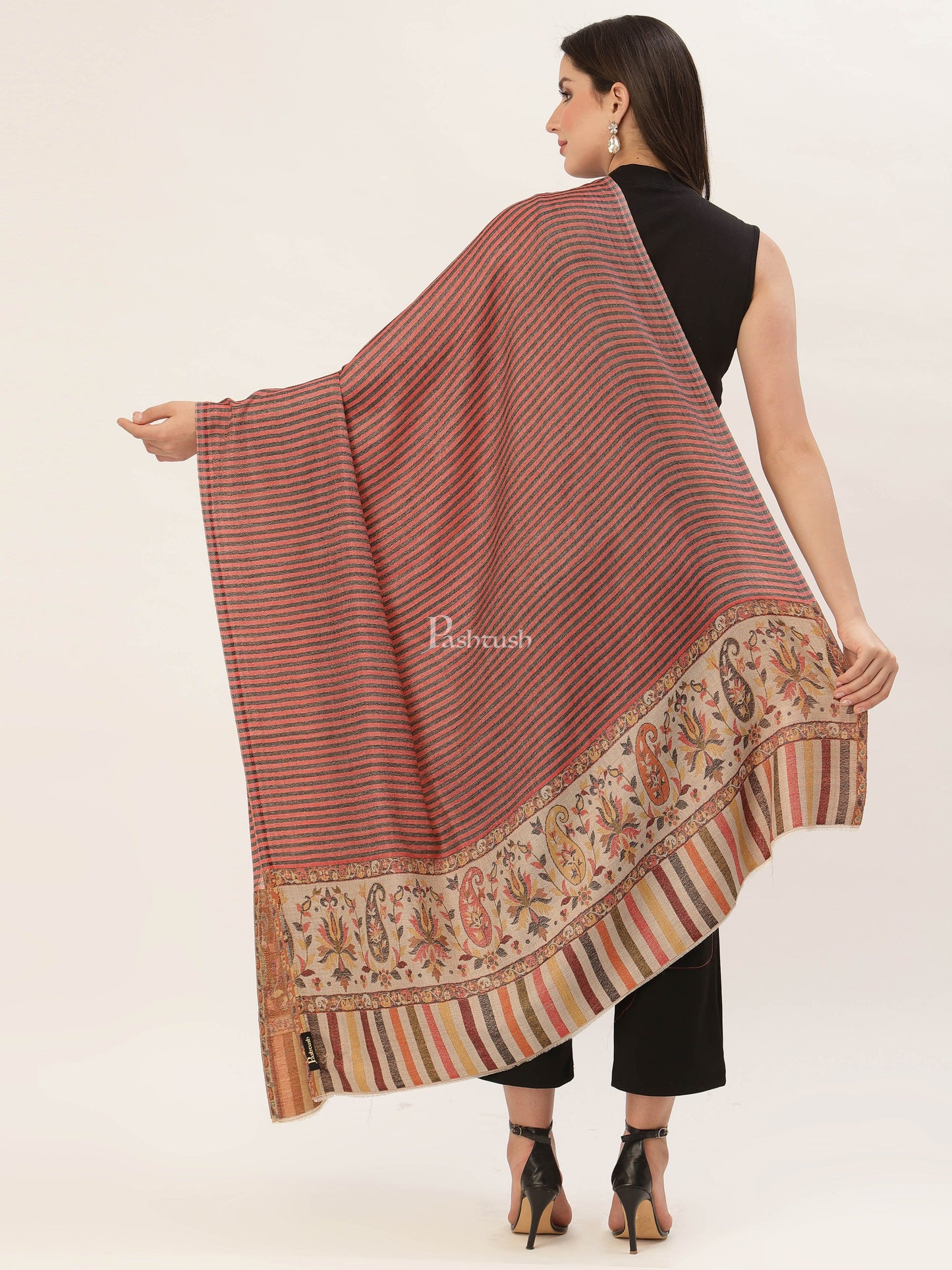 Pashtush India Womens Shawls Pashtush Womens Kalamkari Outline Embroidery Shawl, Multicoloured
