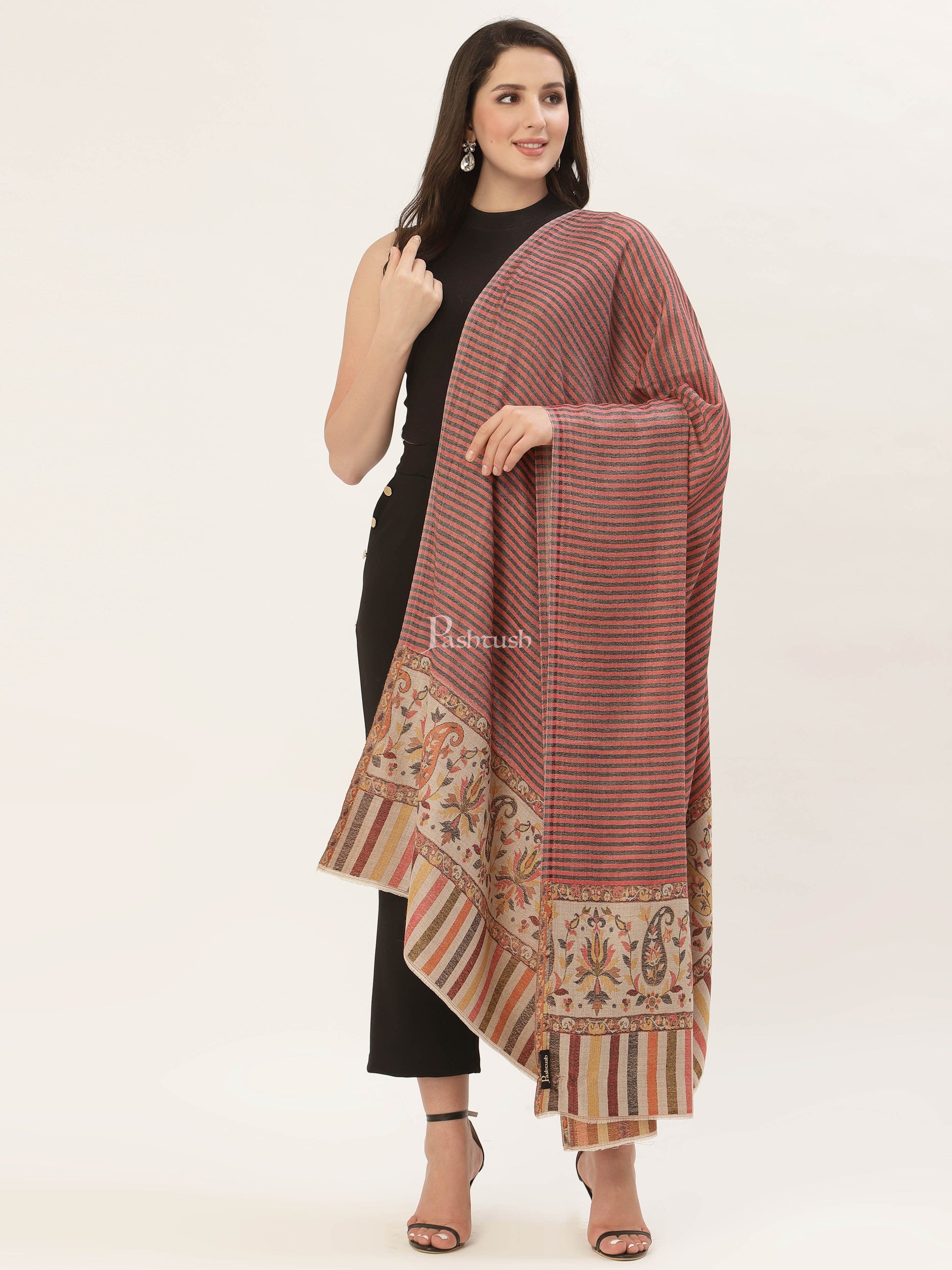 Pashtush India Womens Shawls Pashtush Womens Kalamkari Outline Embroidery Shawl, Multicoloured