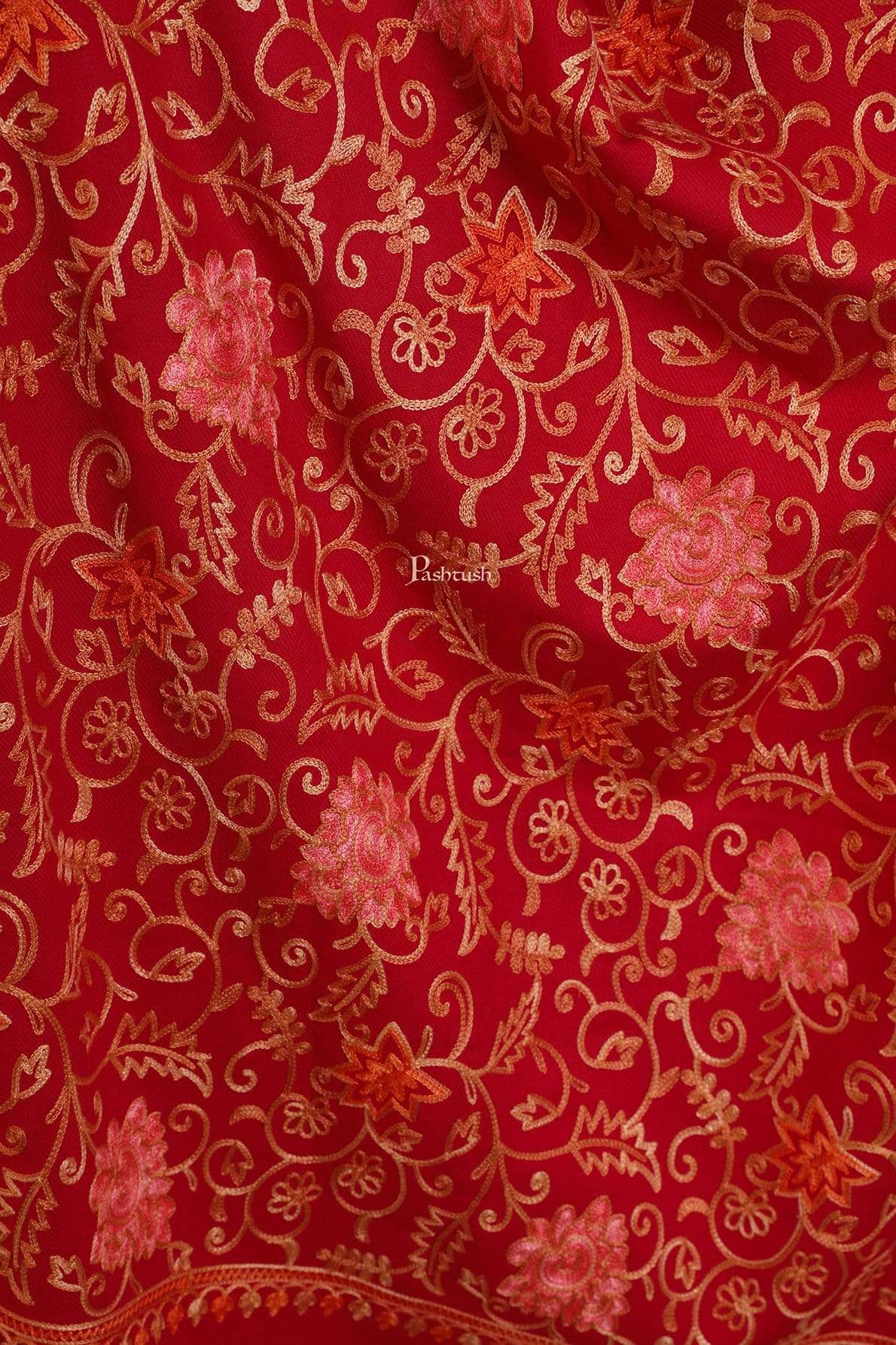 Pashtush India 70x200 Pashtush Womens Kashmiri Aari Embroidery, Woollen Stole