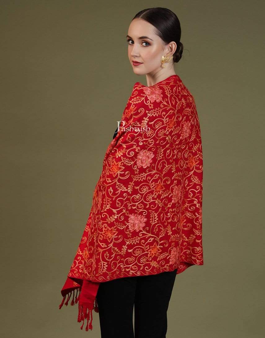Pashtush India 70x200 Pashtush Womens Kashmiri Aari Embroidery, Woollen Stole
