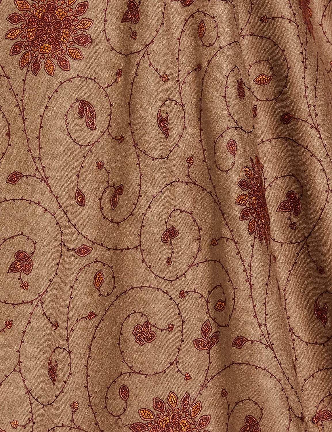 Pashtush India 100x200 Pashtush Womens Kashmiri Embroidery Jaal, Fine Wool, Taupe