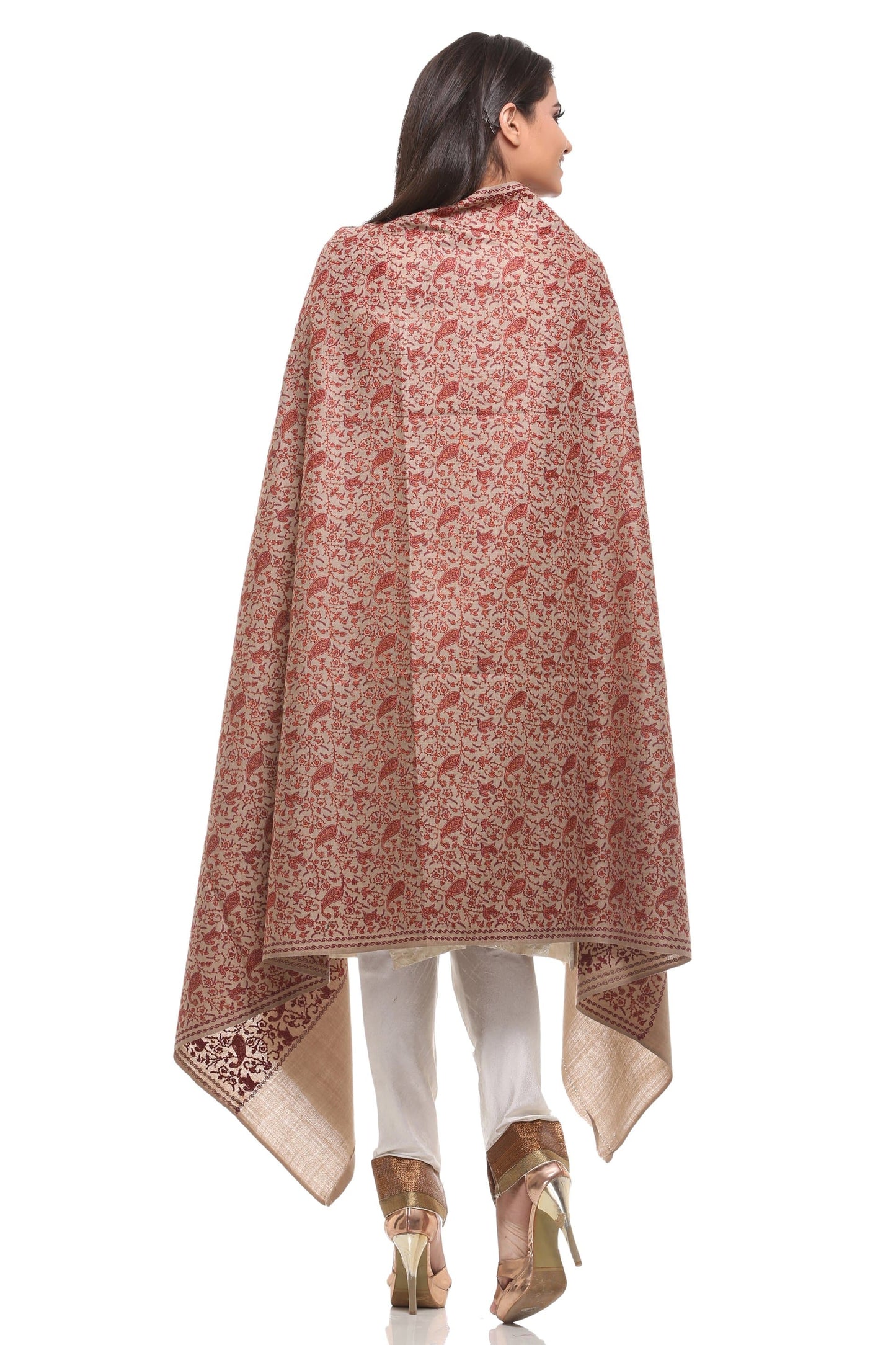 Pashtush India Shawl Pashtush Womens Kashmiri Embroidery Shawl, Heavy Design, Silk Thread Needlework (Dark Pashmina)