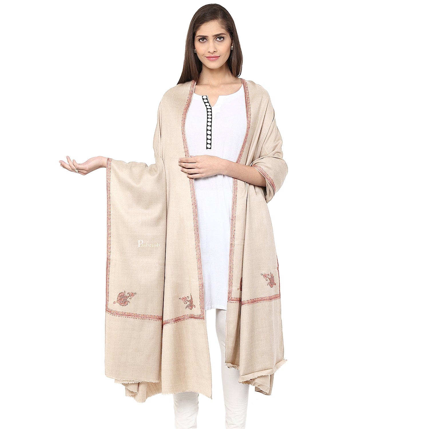 Pashtush India Womens Shawls Pashtush Womens Kashmiri Hand Embroidery Shawl, Woollen, Kingri