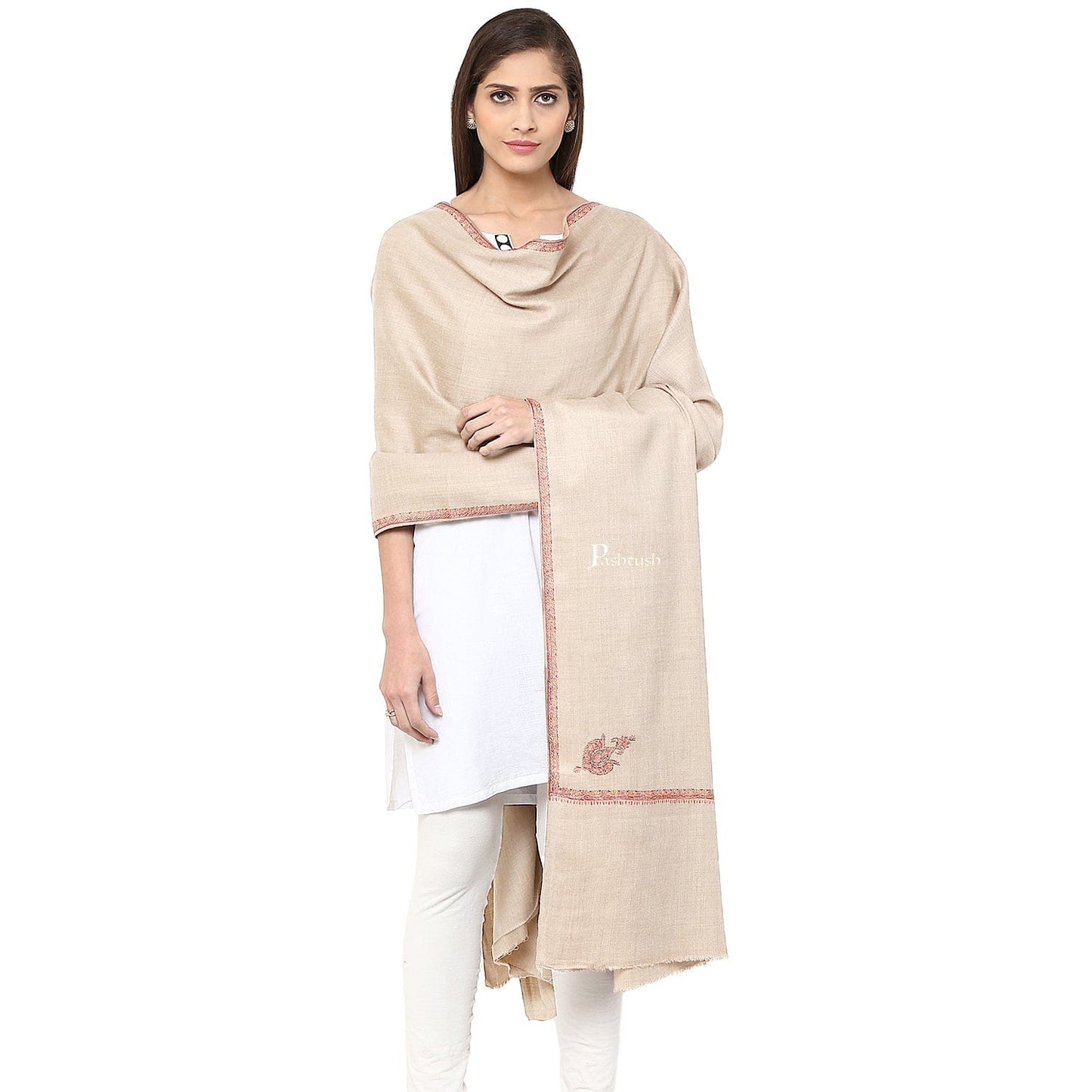 Pashtush India Womens Shawls Pashtush Womens Kashmiri Hand Embroidery Shawl, Woollen, Kingri
