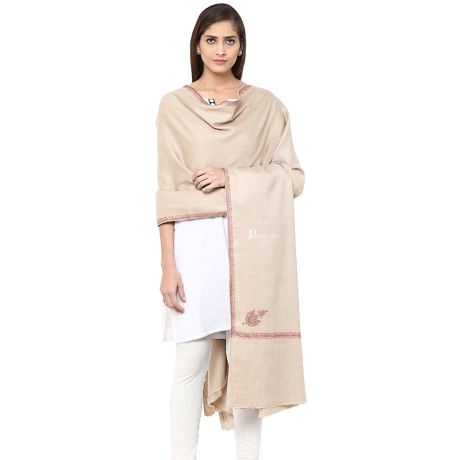 Pashtush India Womens Shawls Pashtush Womens Kashmiri Hand Embroidery Shawl, Woollen, Kingri