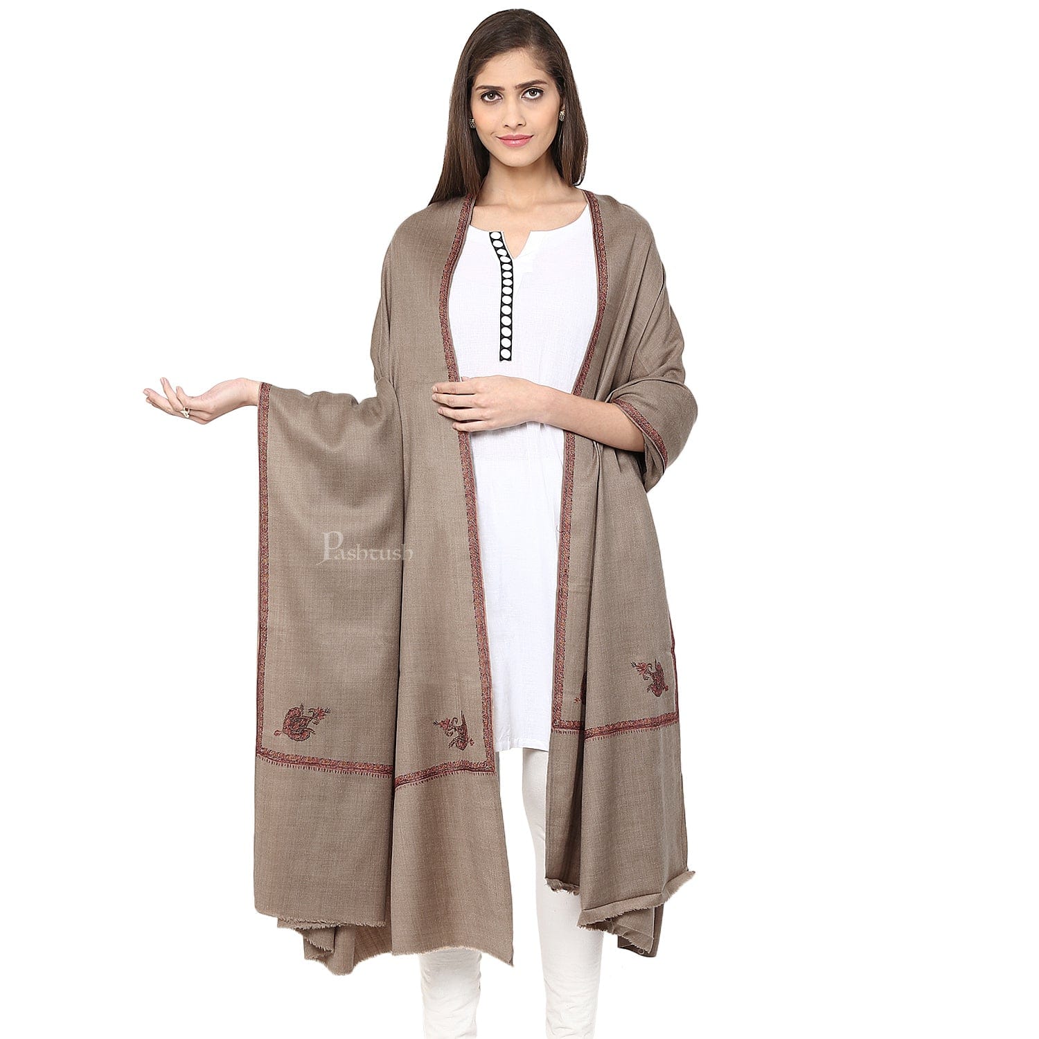 Pashtush India Womens Shawls Pashtush Womens Kashmiri Hand Embroidery Shawl, Woollen, Kingri