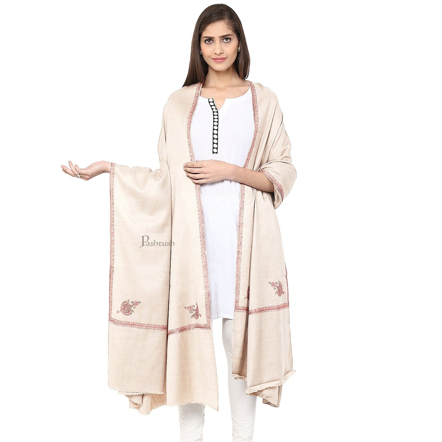 Pashtush India Womens Shawls Copy of Pashtush Womens Kashmiri Hand Embroidery Shawl, Woollen, Kingri