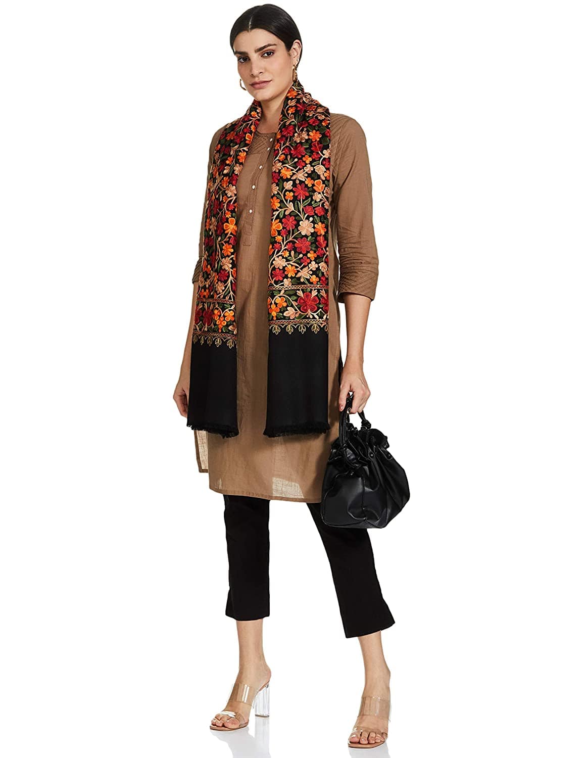 Pashtush India 100x200 Pashtush Womens Kashmiri Shawl, Aari Embroidery, Black