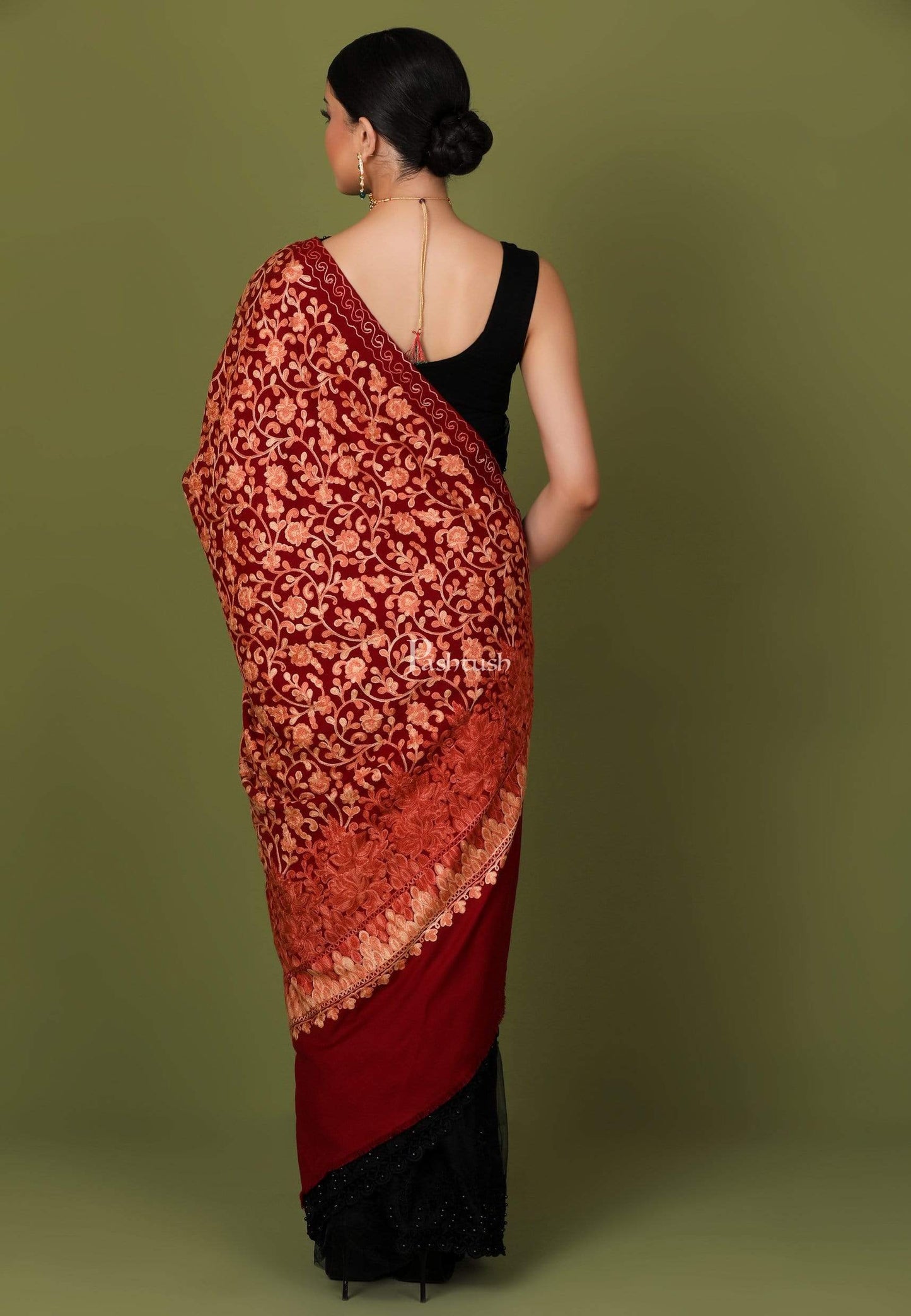 Pashtush Store Shawl Pashtush Womens Kashmiri Shawl, Aari Embroidery, Maroon