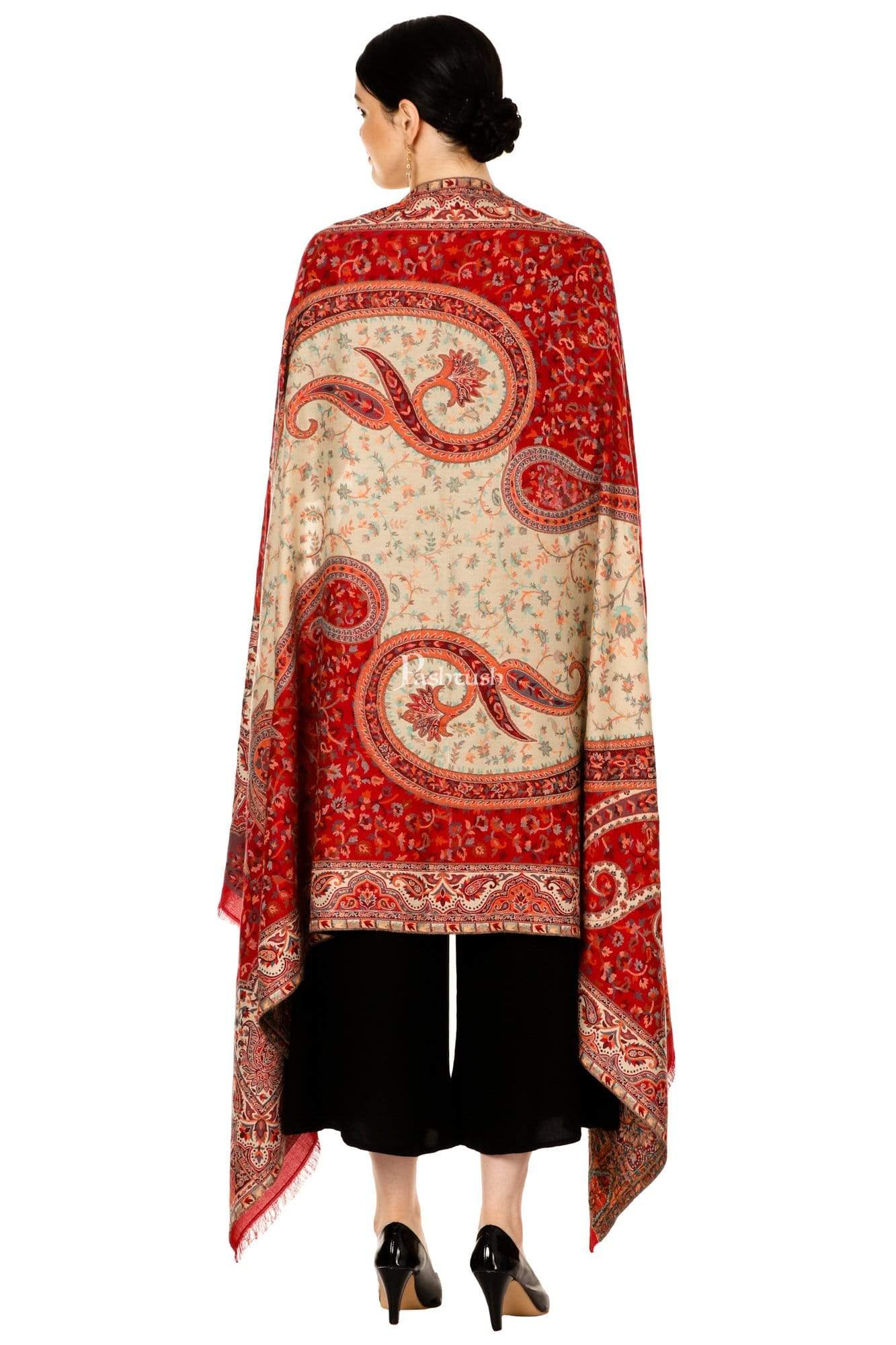Pashtush Store Shawl Pashtush Womens Kashmiri Shawl,"Rich Garden Aesthic" Design, Vintage Look Shawls, Faux Pashmina Shawls