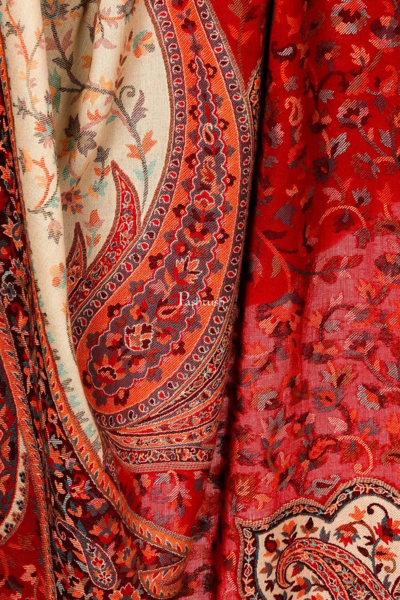 Pashtush Store Shawl Pashtush Womens Kashmiri Shawl,"Rich Garden Aesthic" Design, Vintage Look Shawls, Faux Pashmina Shawls