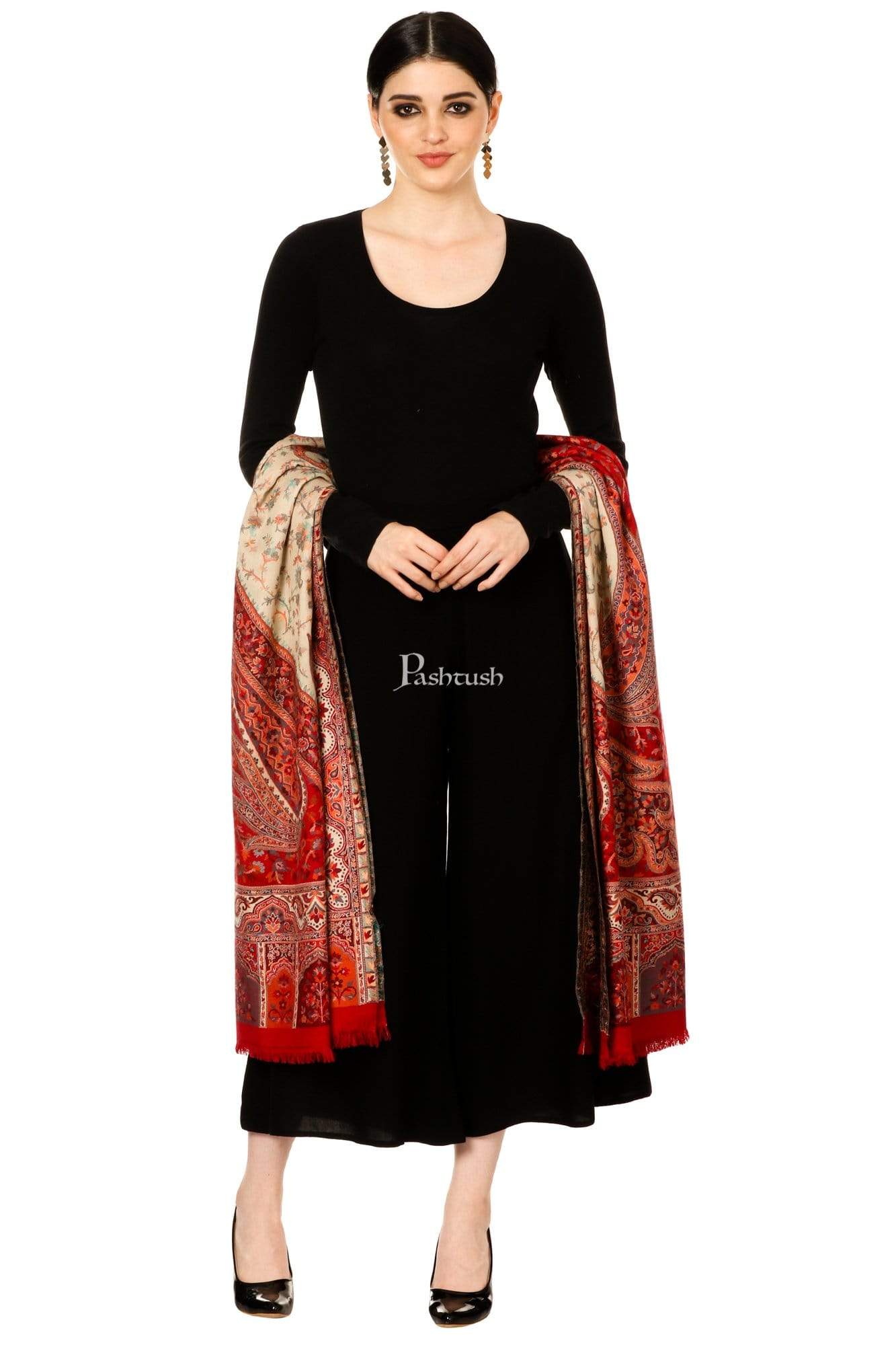 Pashtush Store Shawl Pashtush Womens Kashmiri Shawl,"Rich Garden Aesthic" Design, Vintage Look Shawls, Faux Pashmina Shawls