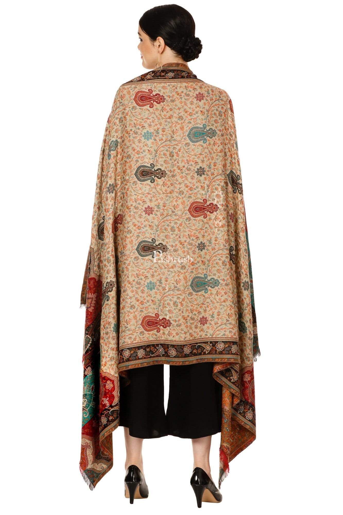 Pashtush India 100x200 Pashtush Womens Kashmiri Shawl "Rich Garden Aesthic", Vintage Shawl Collection, Faux Pashmina