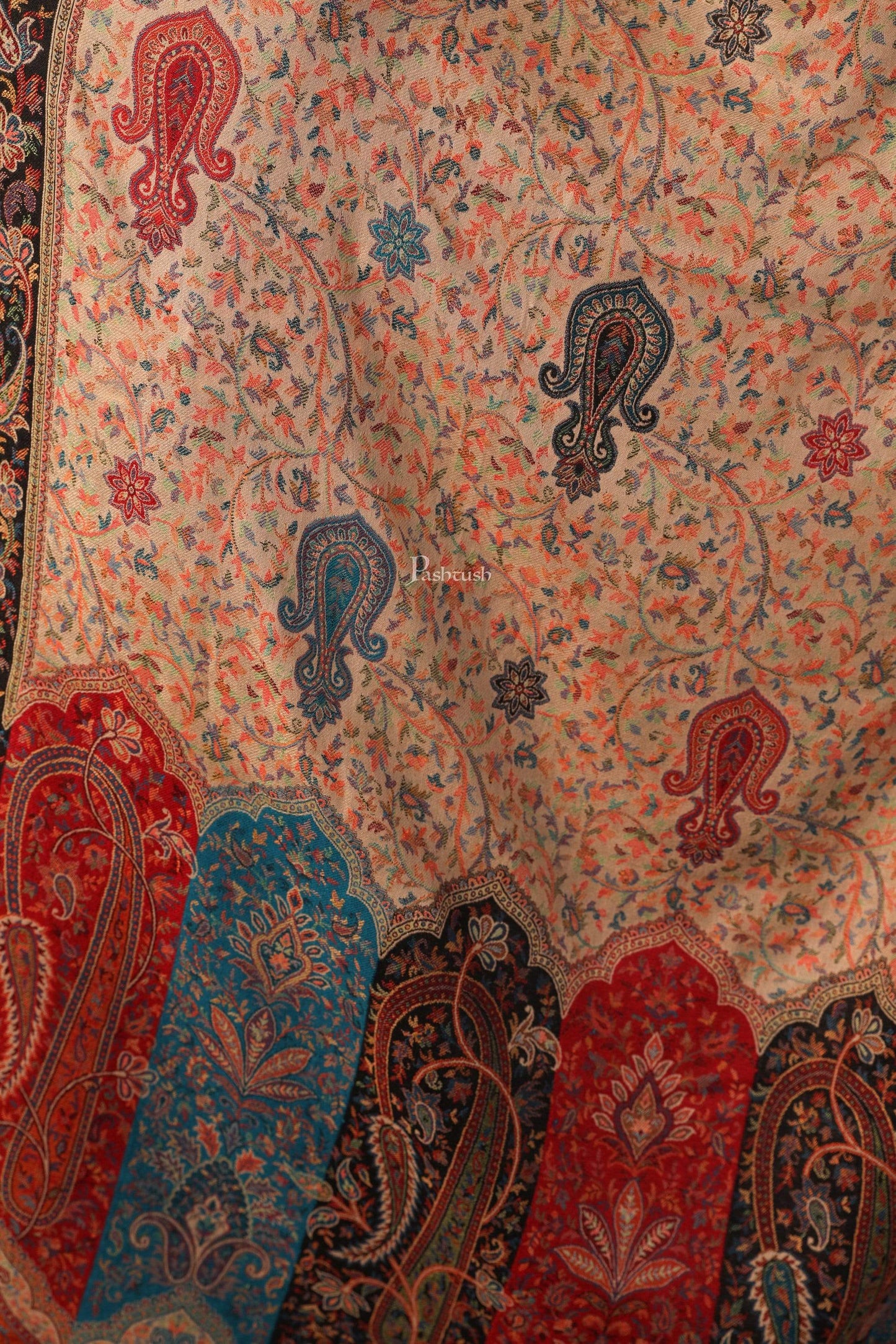 Pashtush India 100x200 Pashtush Womens Kashmiri Shawl Rich Garden Aesthic, Vintage Shawl Collection, Faux Pashmina