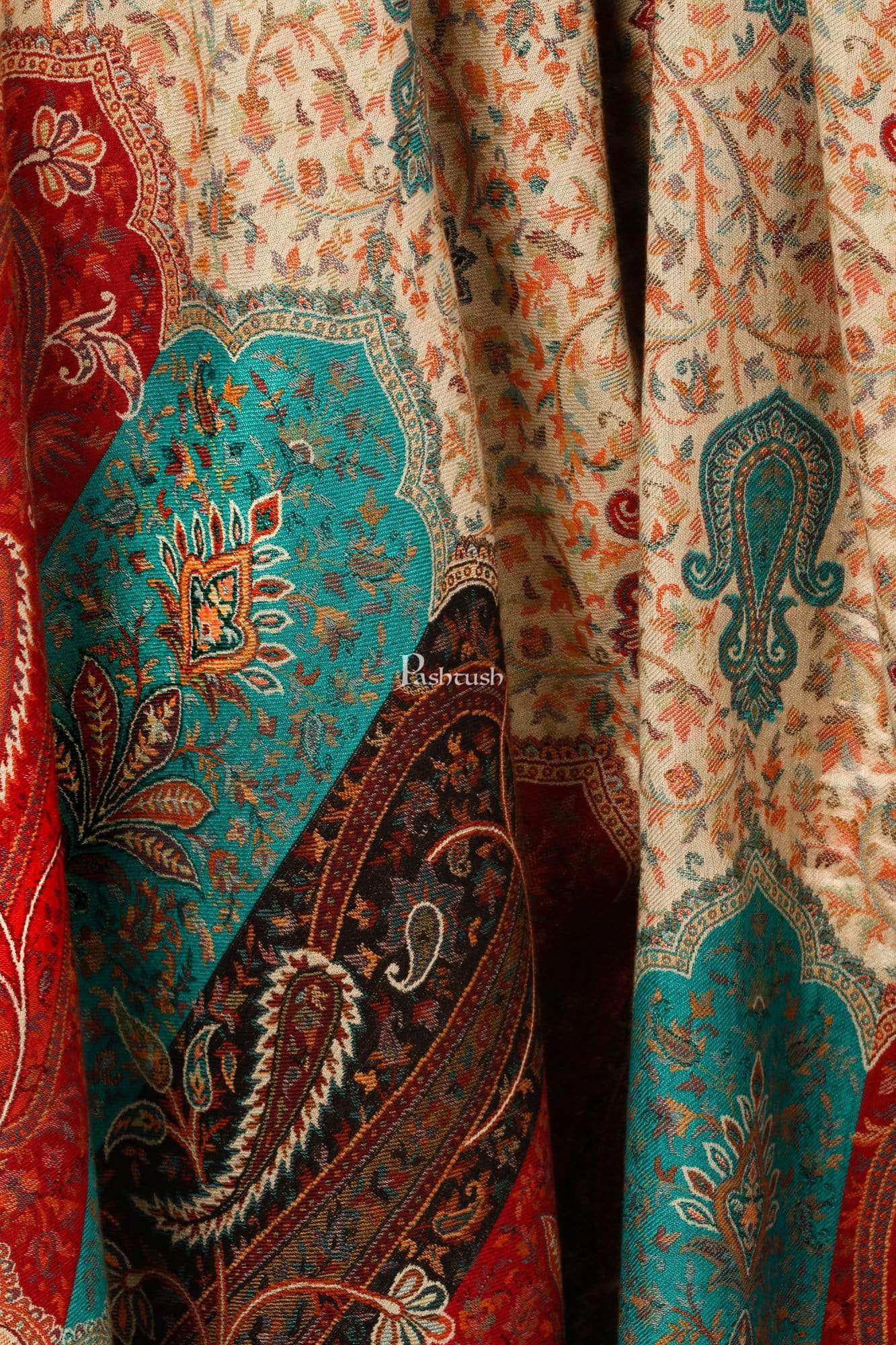 Pashtush India 100x200 Pashtush Womens Kashmiri Shawl "Rich Garden Aesthic", Vintage Shawl Collection, Faux Pashmina