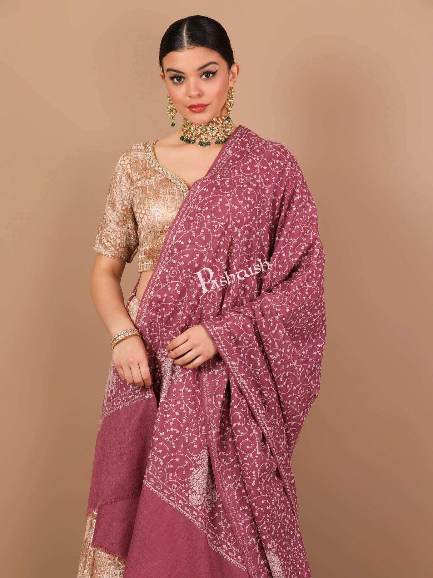 Pashtush Shawl Store Shawl Pashtush Womens Kashmiri Shawl with Tone on Tone Embroidery, Soft and Warm, Light Weight