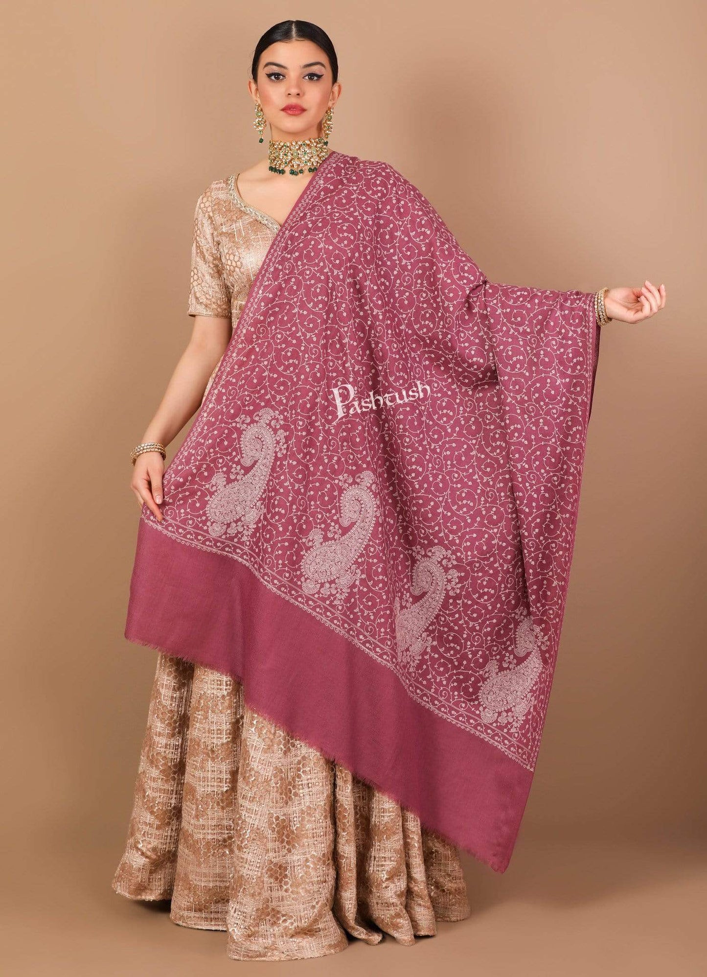 Pashtush Shawl Store Shawl Pashtush Womens Kashmiri Shawl with Tone on Tone Embroidery, Soft and Warm, Light Weight