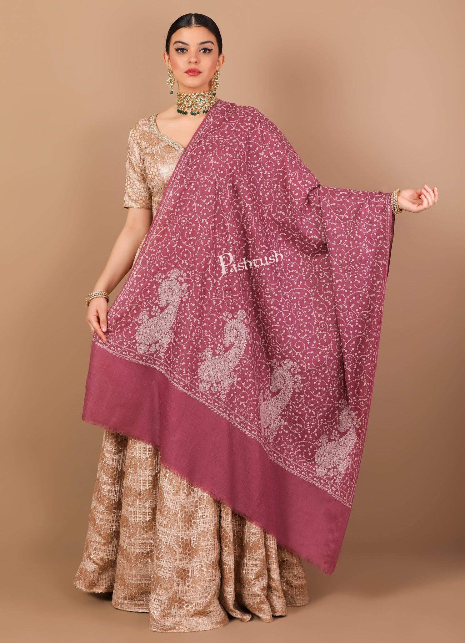 Pashtush Shawl Store Shawl Pashtush Womens Kashmiri Shawl with Tone on Tone Embroidery, Soft and Warm, Light Weight