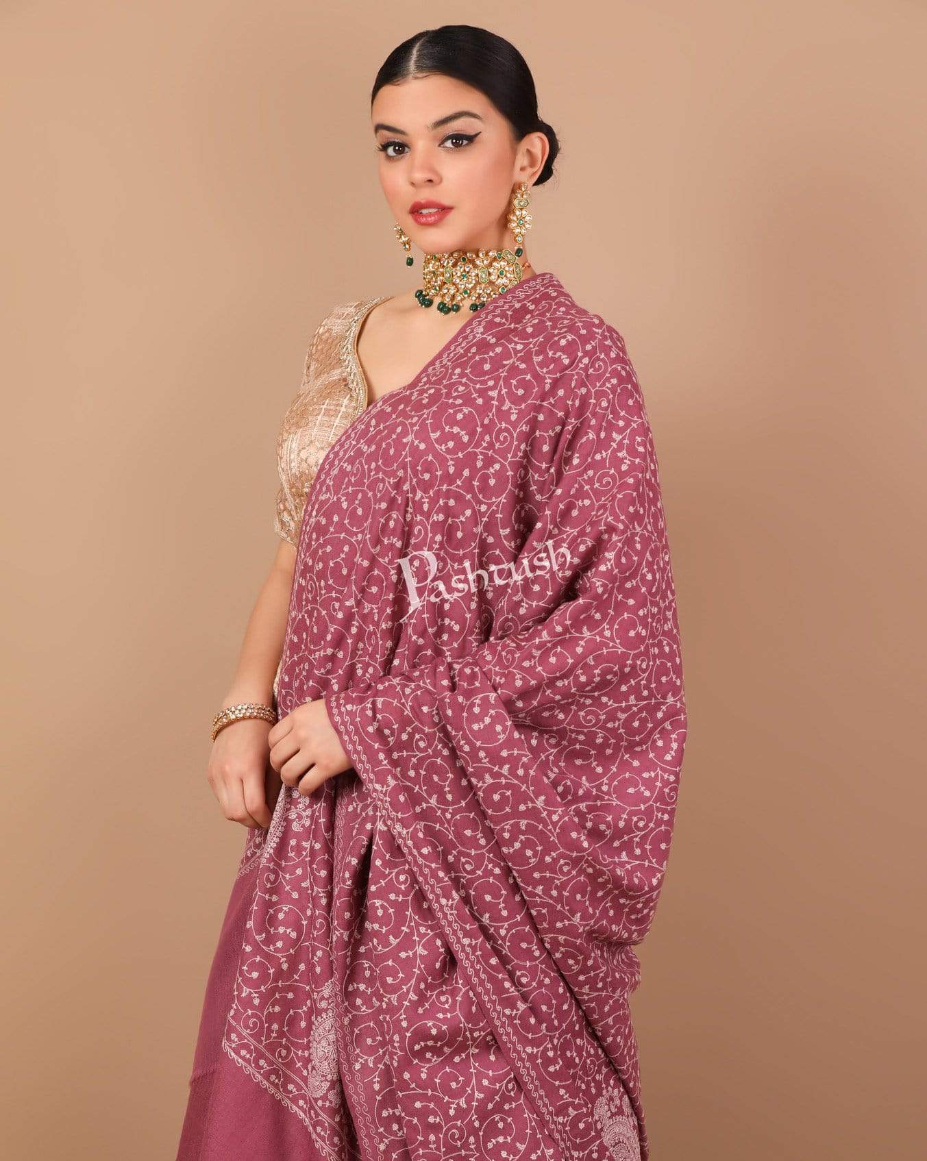 Pashtush Shawl Store Shawl Pashtush Womens Kashmiri Shawl with Tone on Tone Embroidery, Soft and Warm, Light Weight