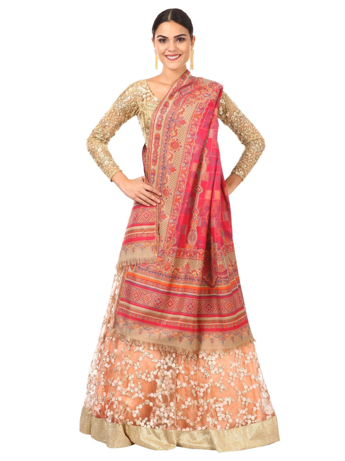 Pashtush Shawl Store Shawl Pashtush Womens Kullu Jamawar Shawl, Faux Pashmina - Pink