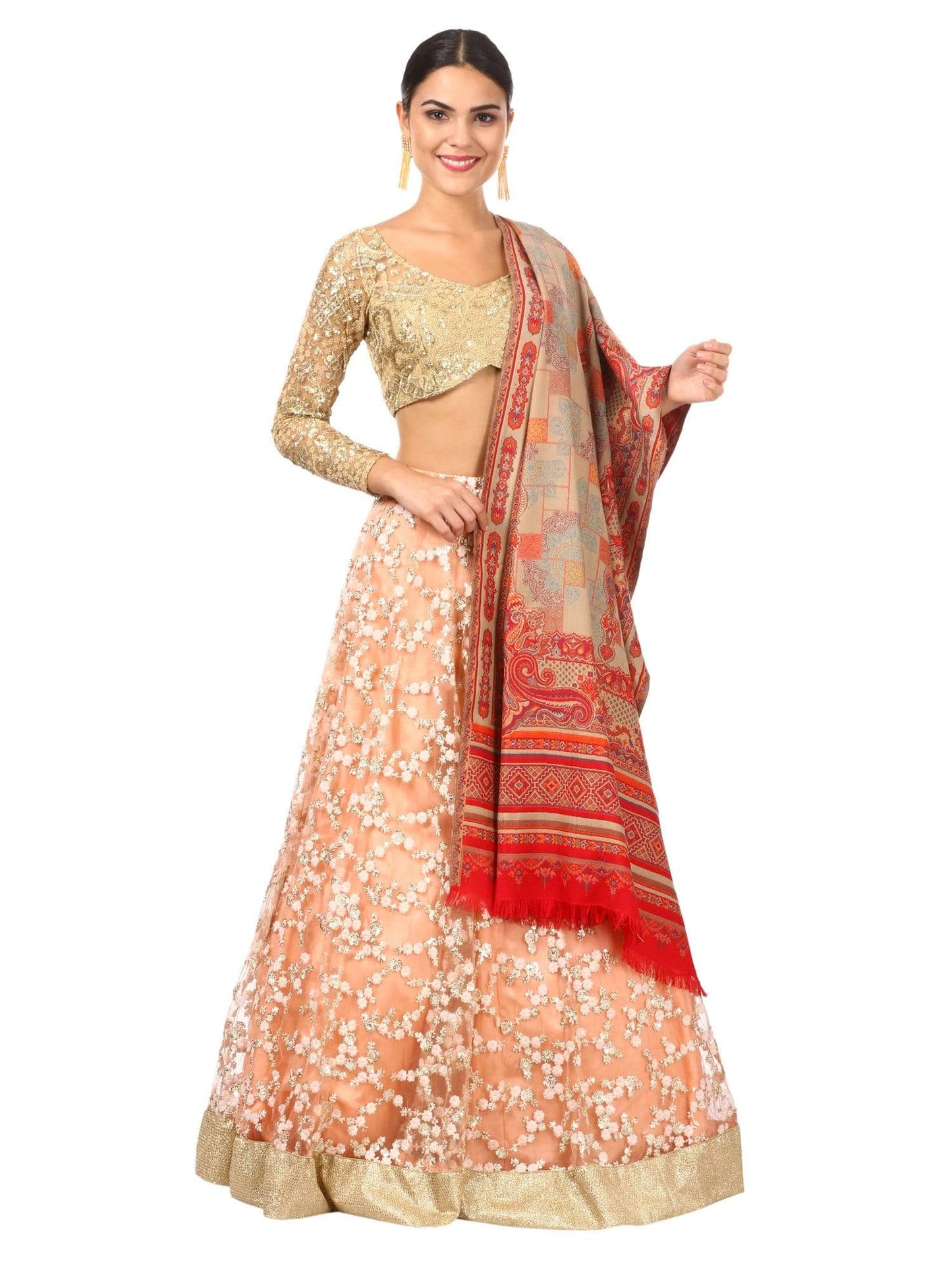 Pashtush Shawl Store Shawl Pashtush Womens Kullu Jamawar Shawl, Faux Pashmina - Red