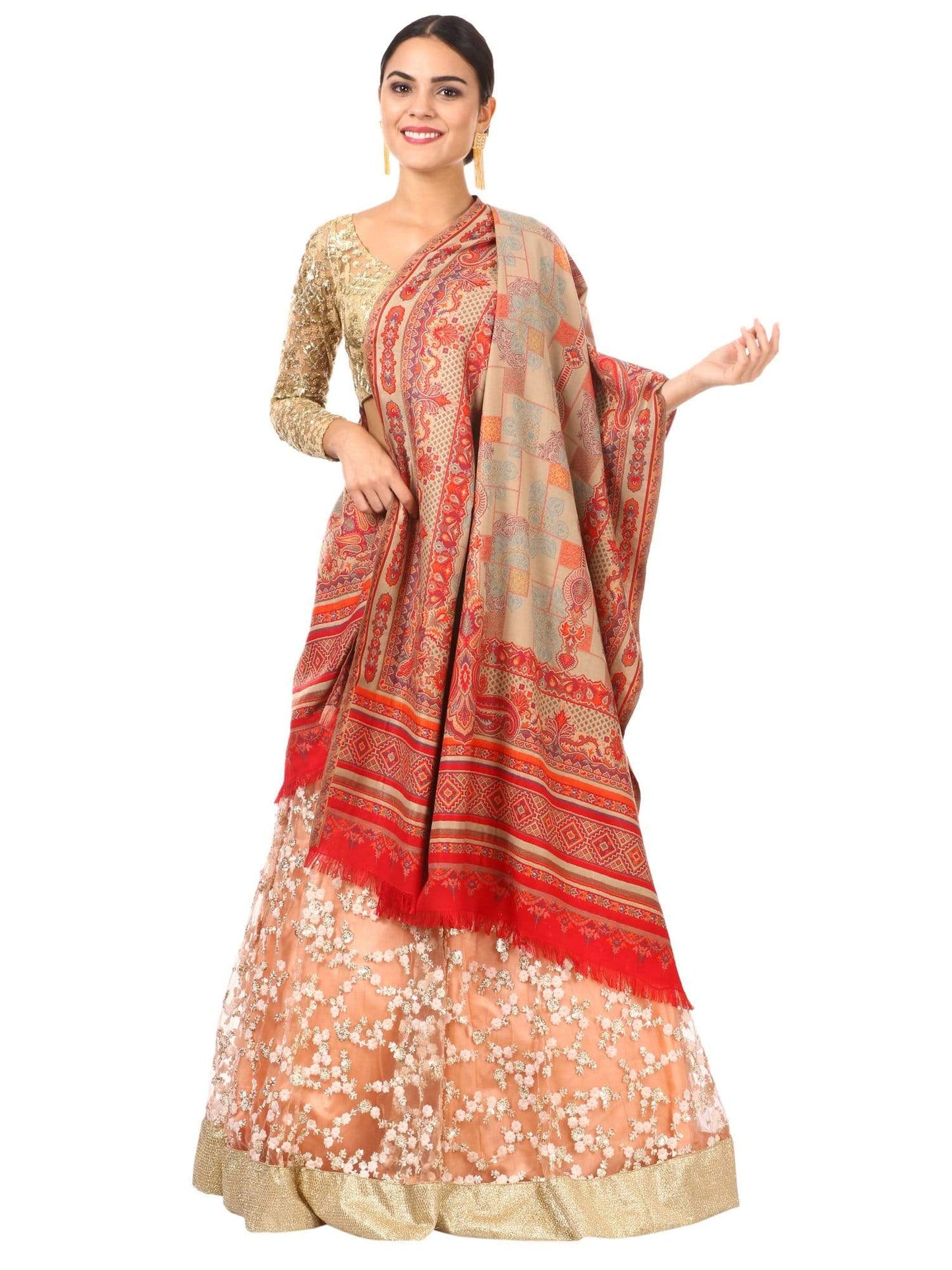 Pashtush Shawl Store Shawl Pashtush Womens Kullu Jamawar Shawl, Faux Pashmina - Red