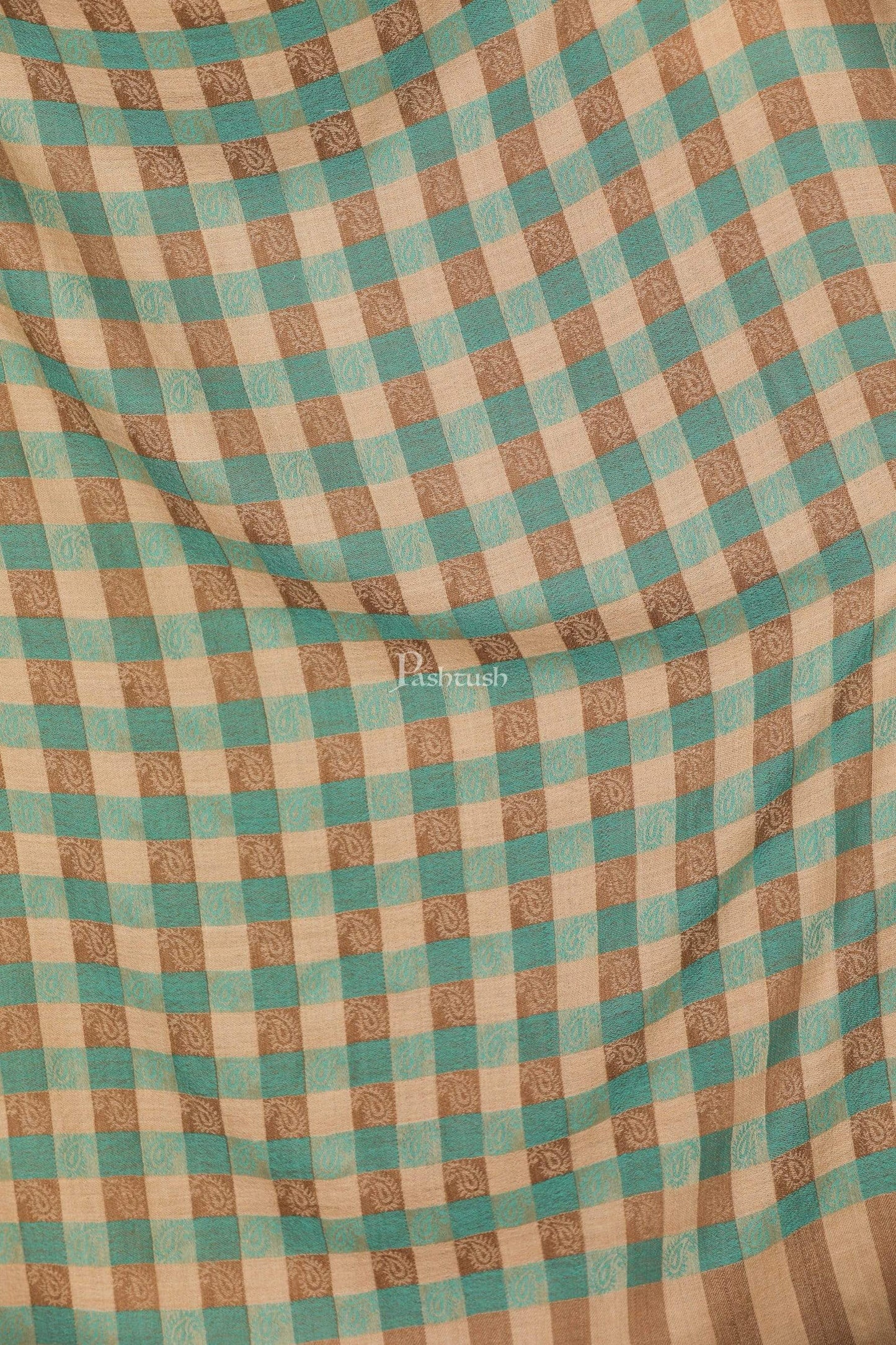 Pashtush India Stole Pashtush Womens Luxury Wool Check Scarf,  Reversible, Extra-Fine, Arabic Blue and Beige