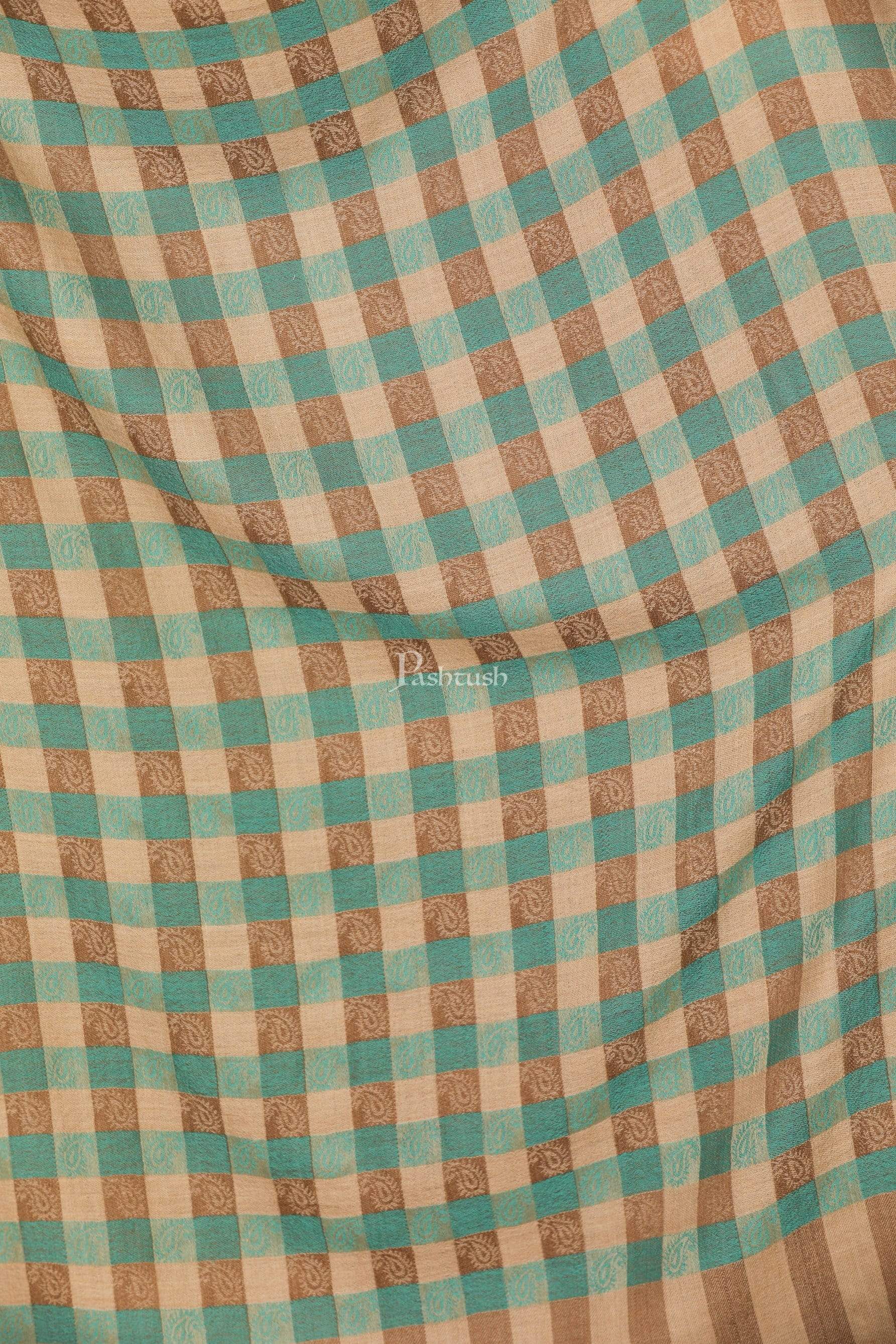 Pashtush India Stole Pashtush Womens Luxury Wool Check Scarf,  Reversible, Extra-Fine, Arabic Blue and Beige