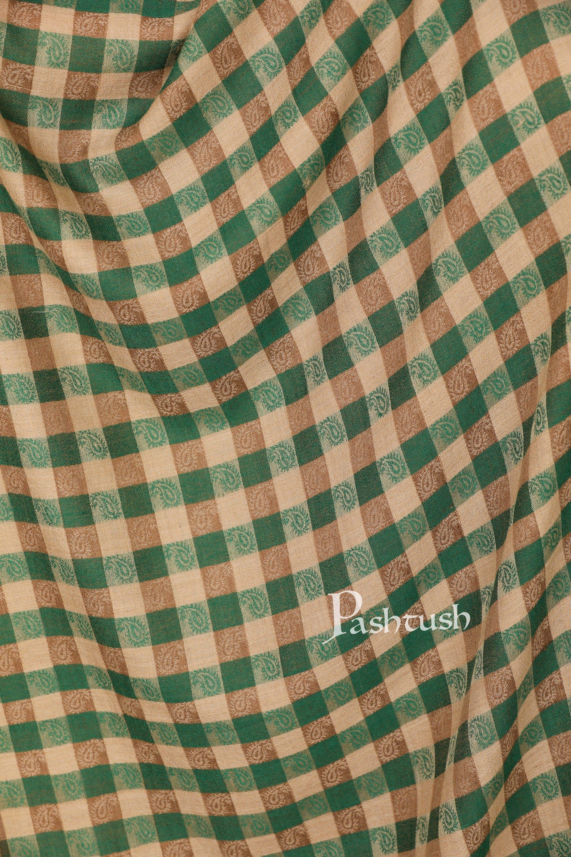 Pashtush India 70x200 Pashtush Womens Luxury Wool Check Scarf,  Reversible, Extra-Fine, Jade Colour