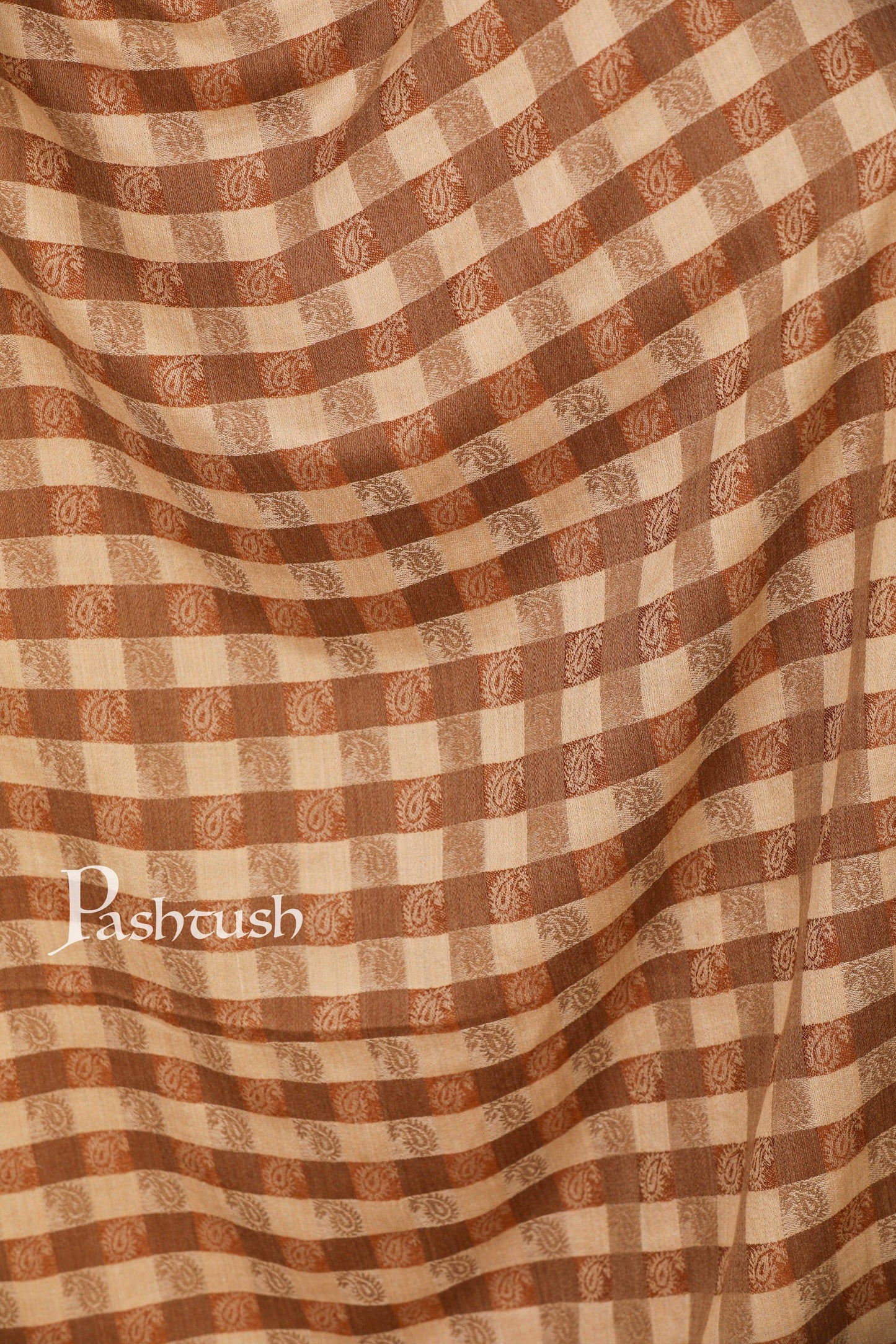 Pashtush India 70x200 Pashtush Womens Luxury Wool Check Scarf, Reversible, Extra-Fine, Mocha Brown